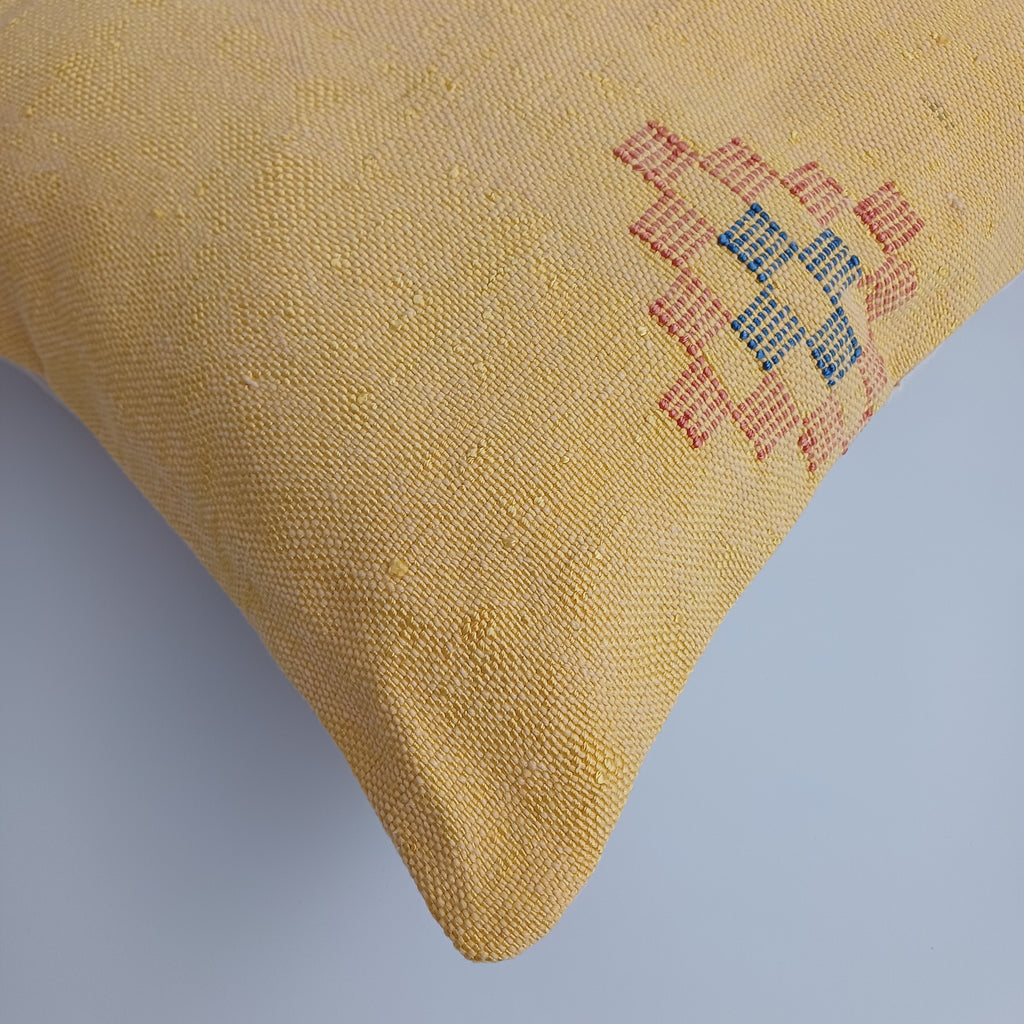 Moroccan Handmade Mustard Yellow Cactus Silk Cushion Cover 20''x20'' / 50x50 CM