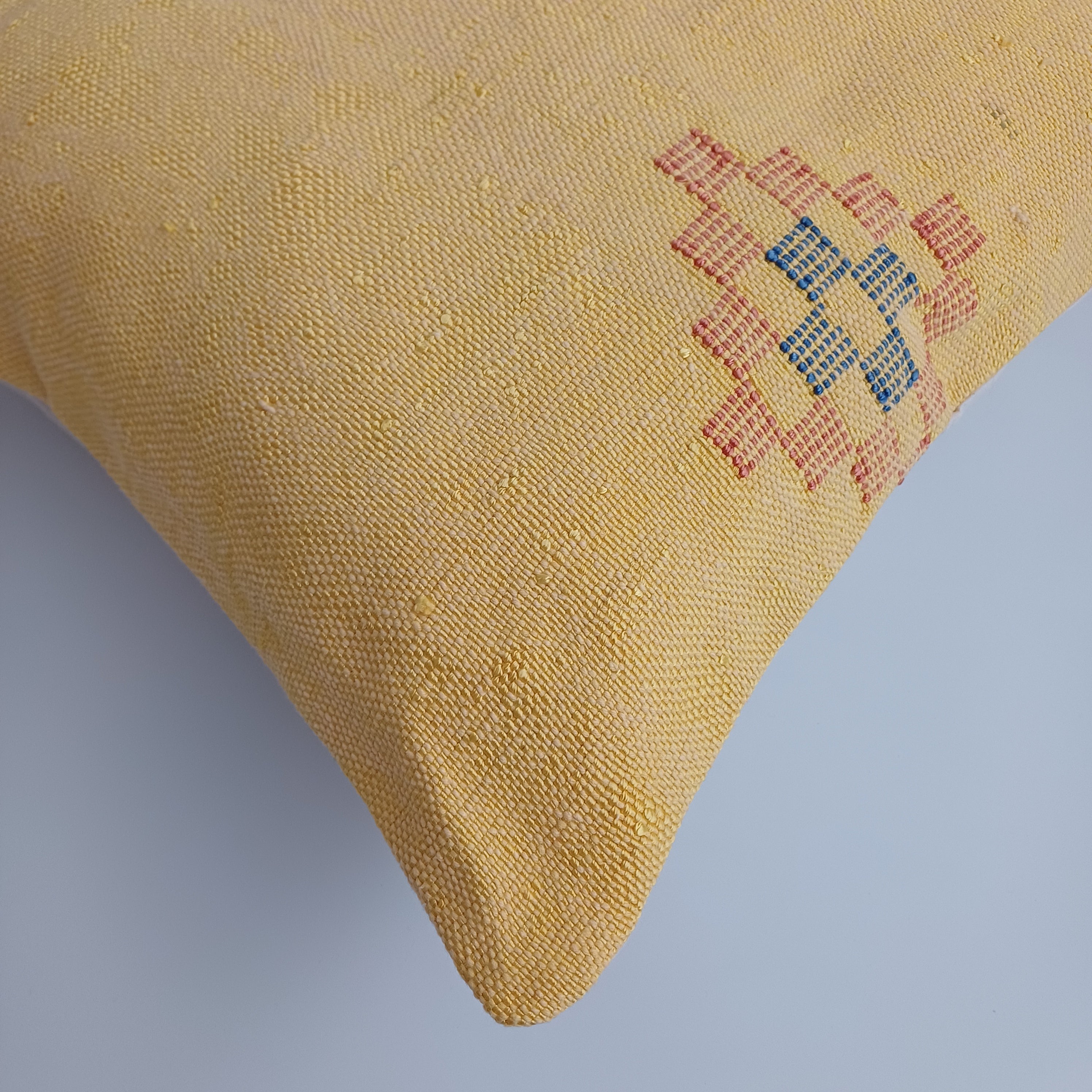 Moroccan Handmade Mustard Yellow Cactus Silk Cushion Cover 20''x20'' / 50x50 CM
