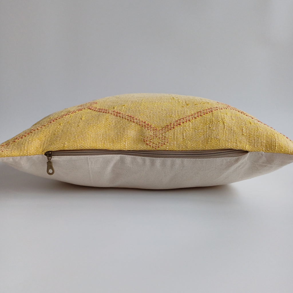 Moroccan Handmade Mustard Yellow Cactus Silk Cushion Cover 20''x20'' / 50x50 CM