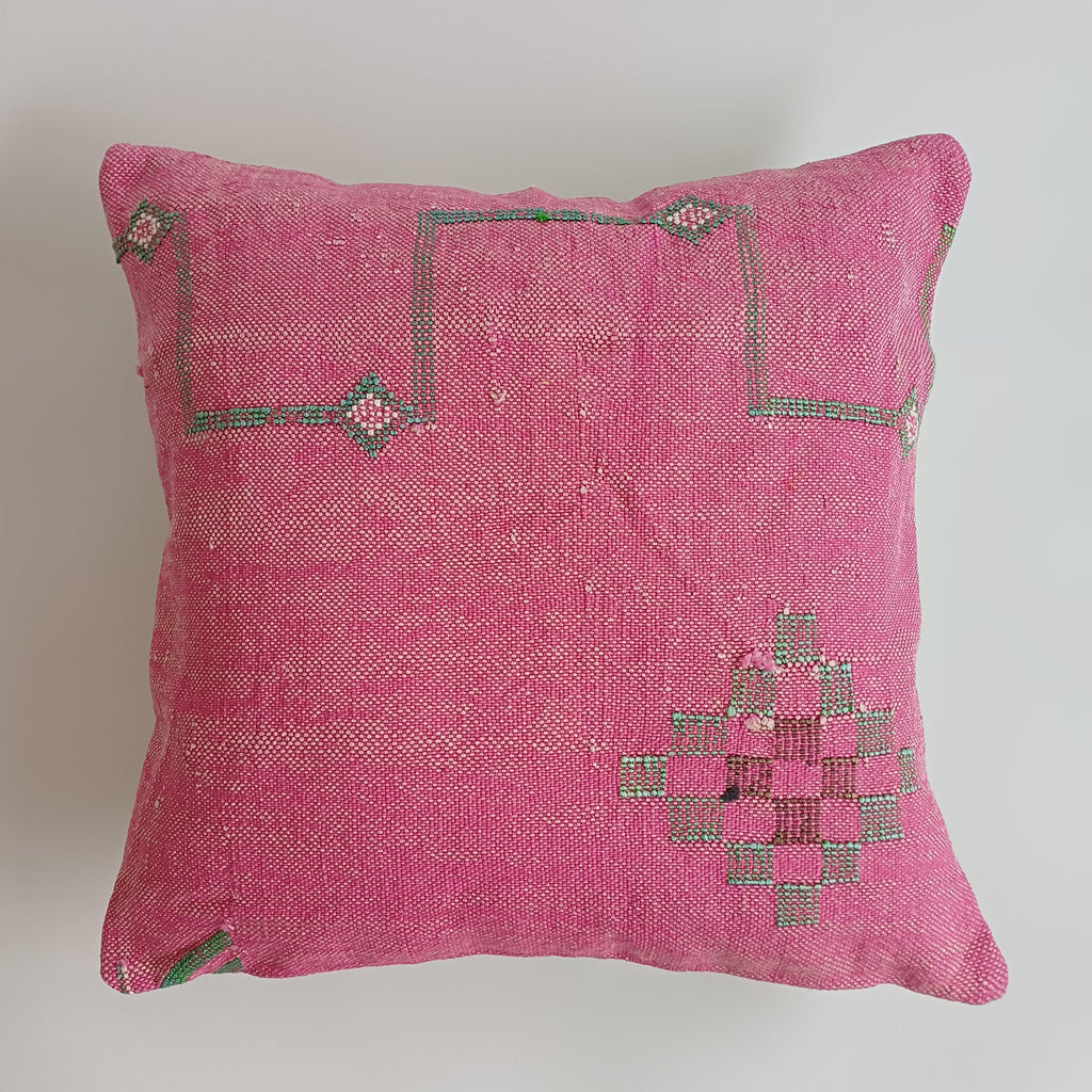 Moroccan Handmade Pink Cactus Silk Cushion Cover 20''x20'' / 50x50 CM