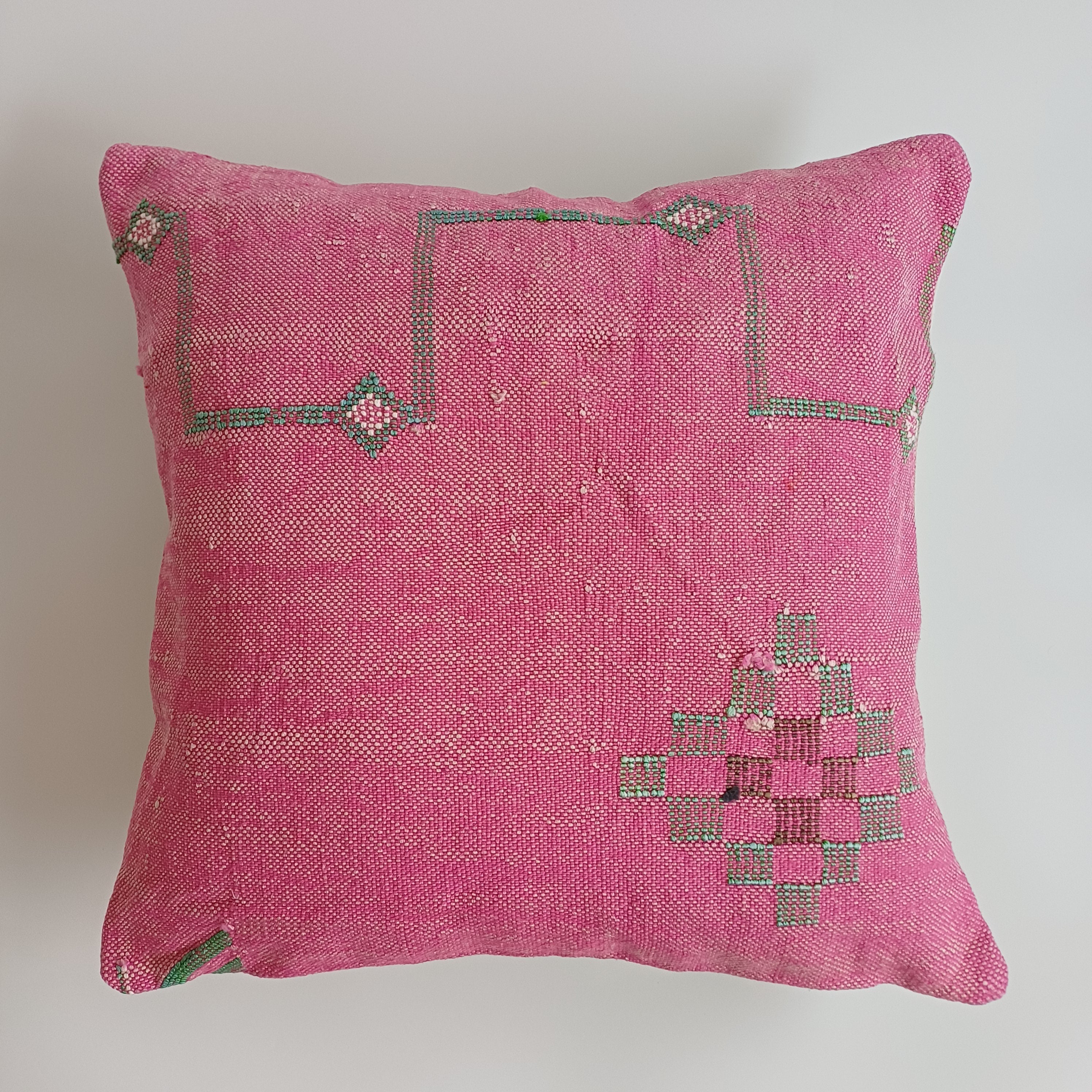 Moroccan Handmade Pink Cactus Silk Cushion Cover 20''x20'' / 50x50 CM