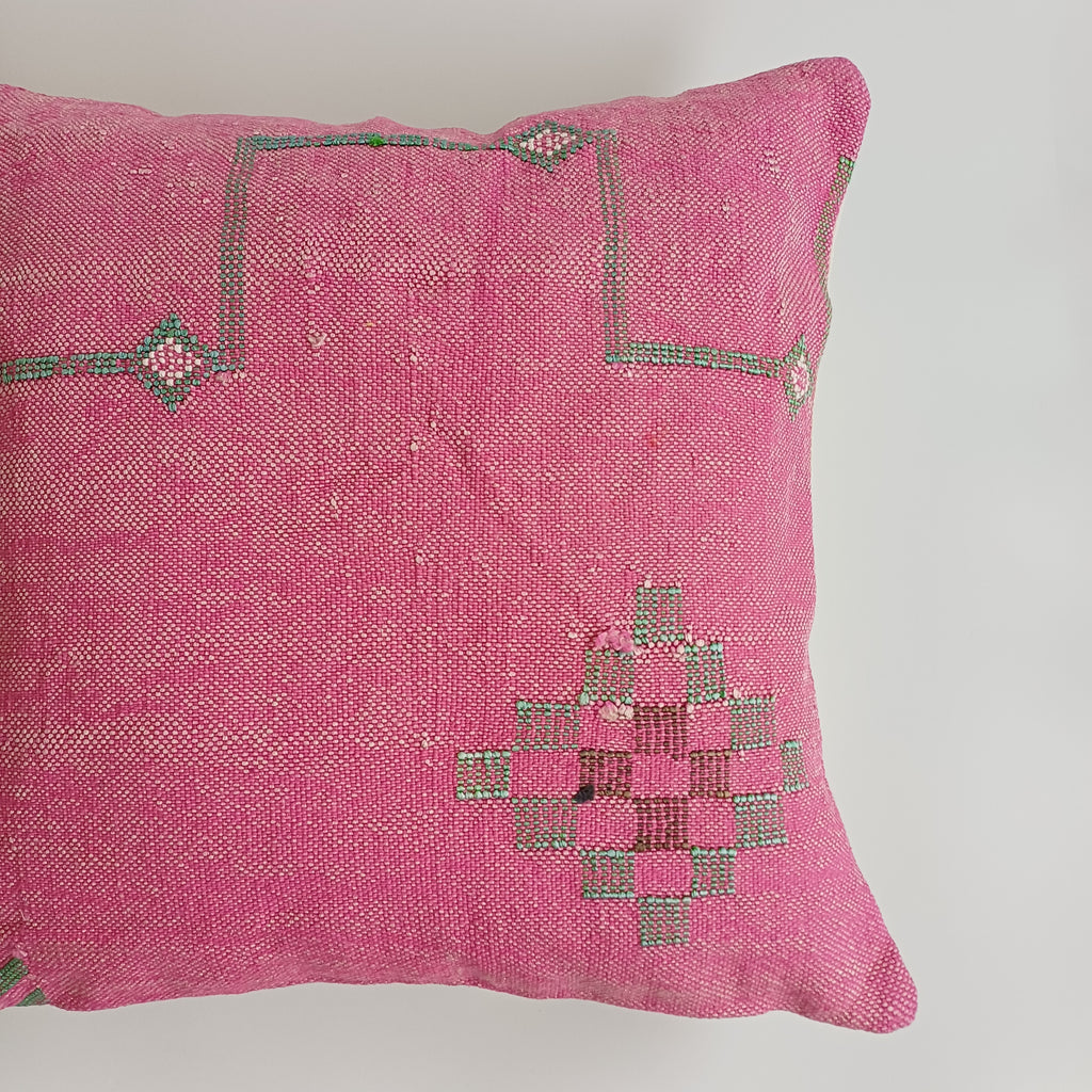 Moroccan Handmade Pink Cactus Silk Cushion Cover 20''x20'' / 50x50 CM