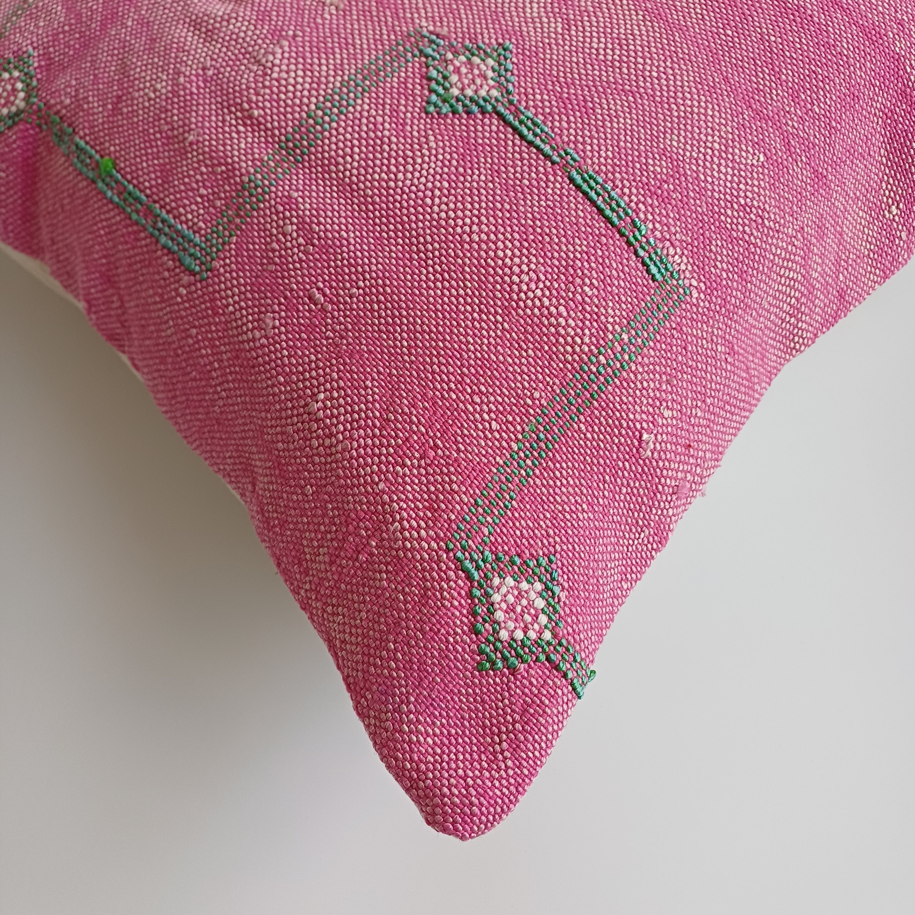 Moroccan Handmade Pink Cactus Silk Cushion Cover 20''x20'' / 50x50 CM
