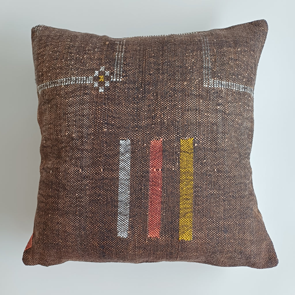 Moroccan Handmade Brown Cactus Silk Cushion Cover 20''x20'' / 47x46 CM