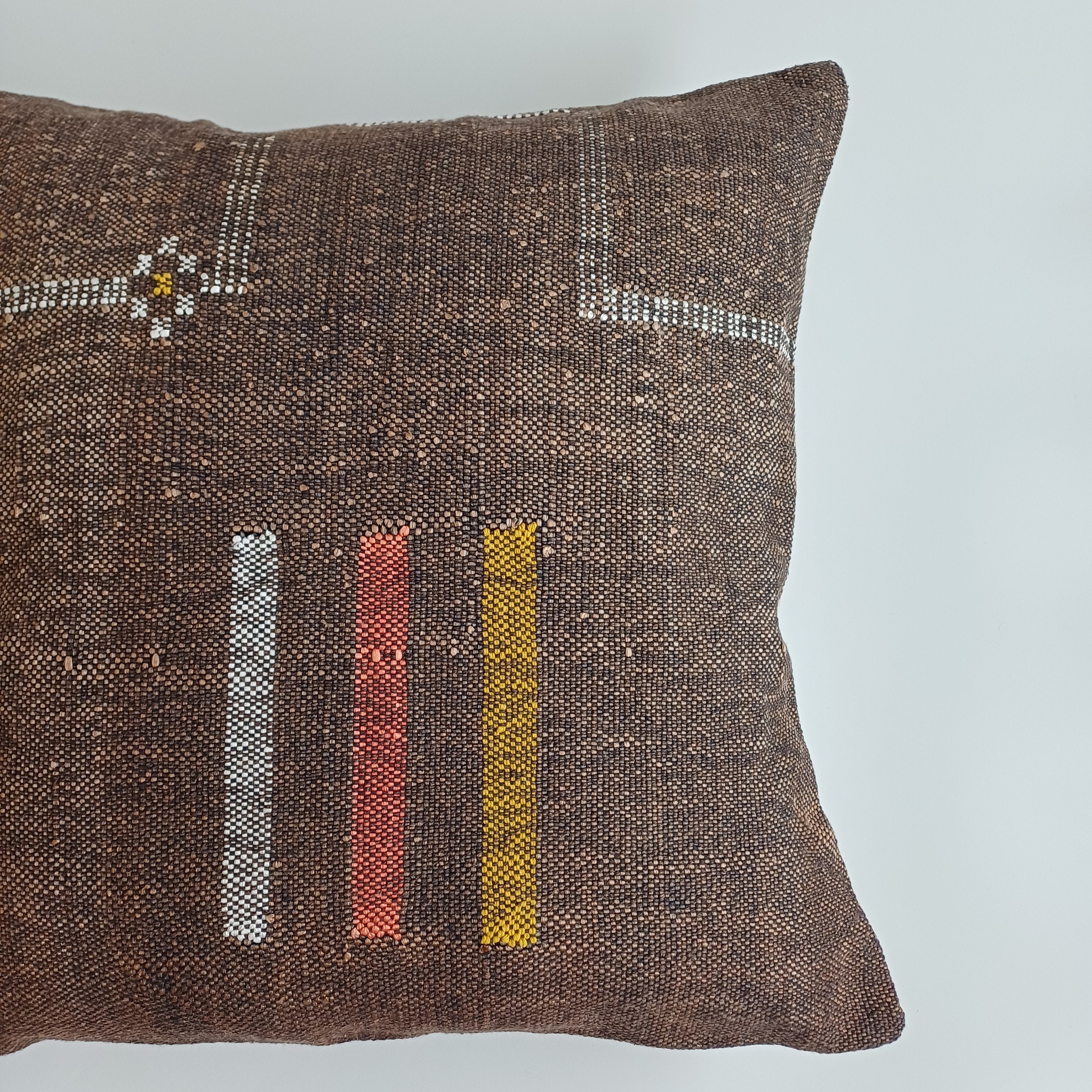 Moroccan Handmade Brown Cactus Silk Cushion Cover 20''x20'' / 47x46 CM