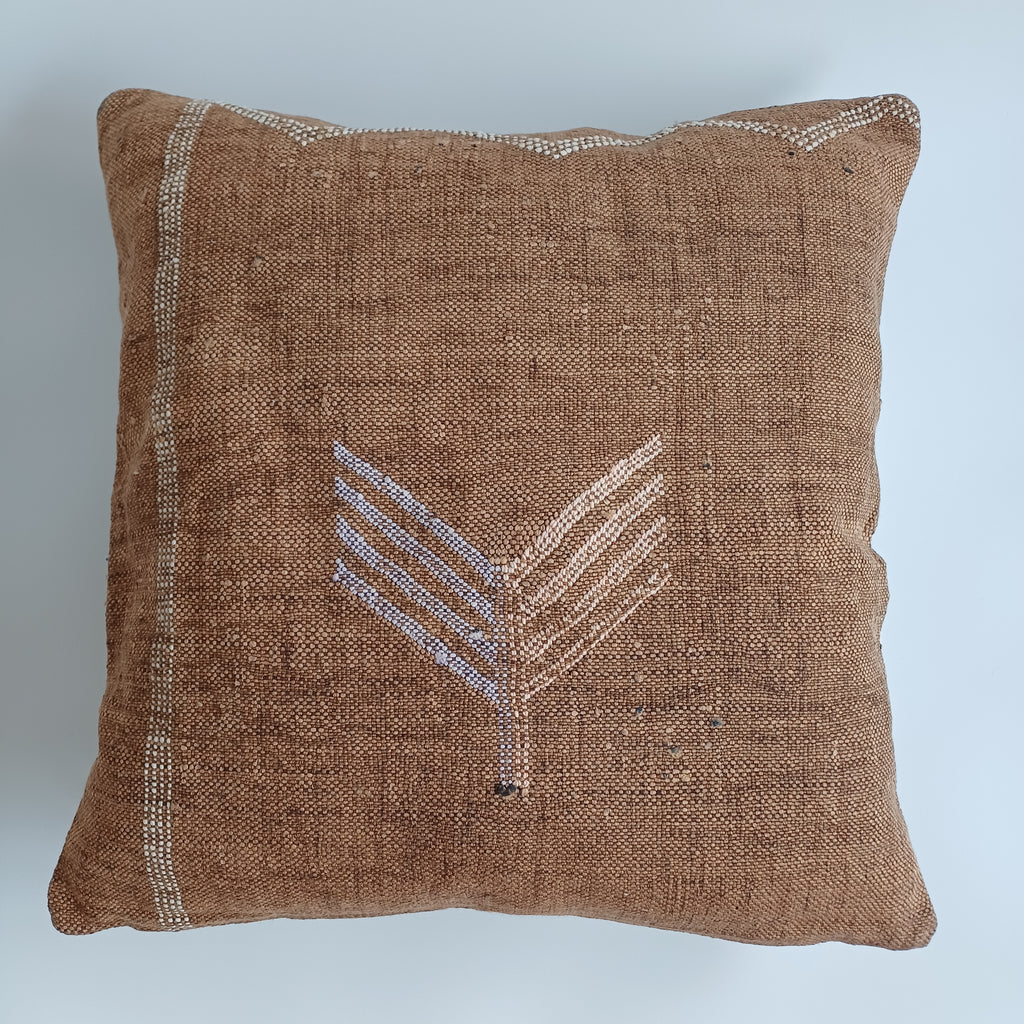 Moroccan Handmade Brown Cactus Silk Cushion Cover 20''x20'' / 50x50 CM