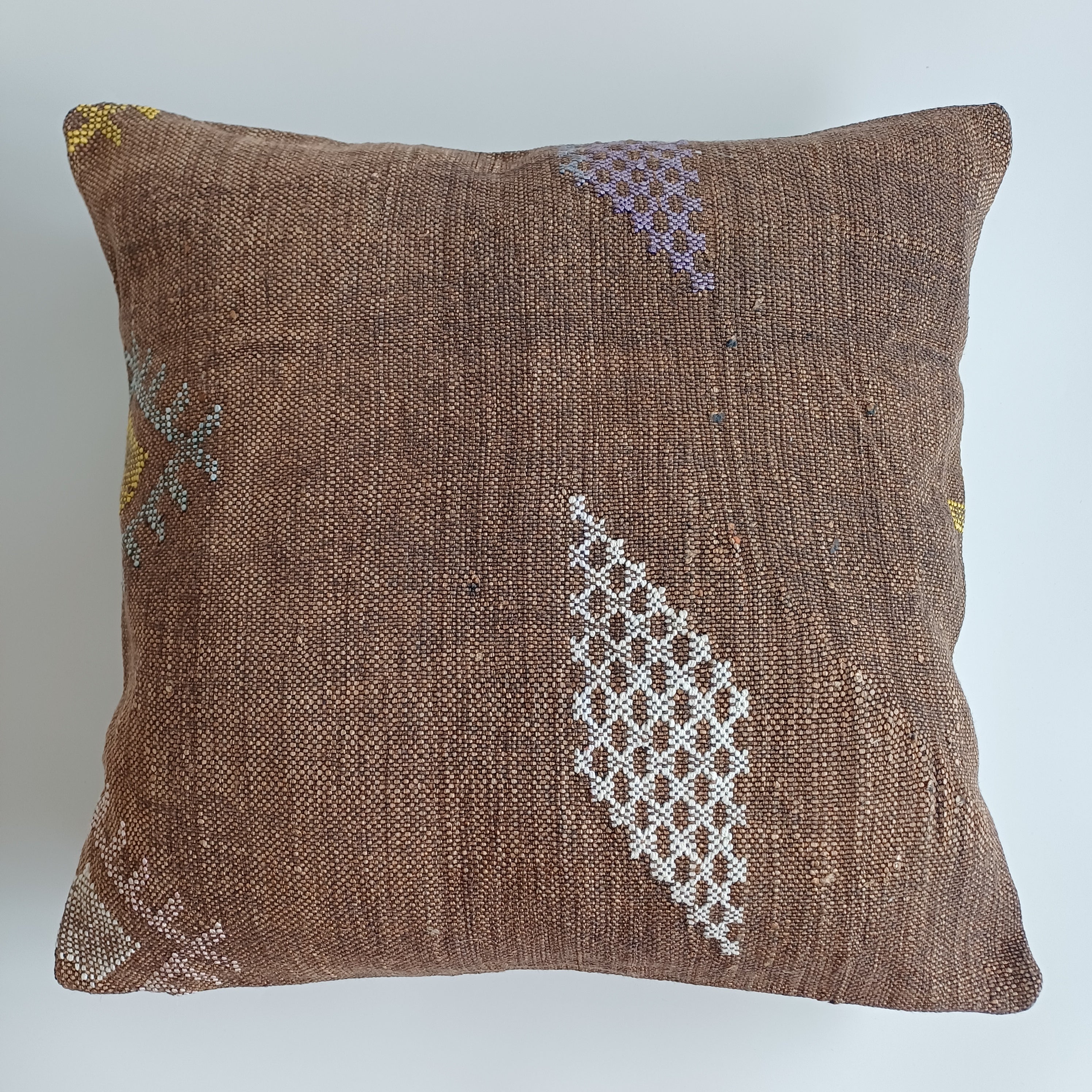 Moroccan Handmade Brown Cactus Silk Cushion Cover 20''x20'' / 50x47 CM
