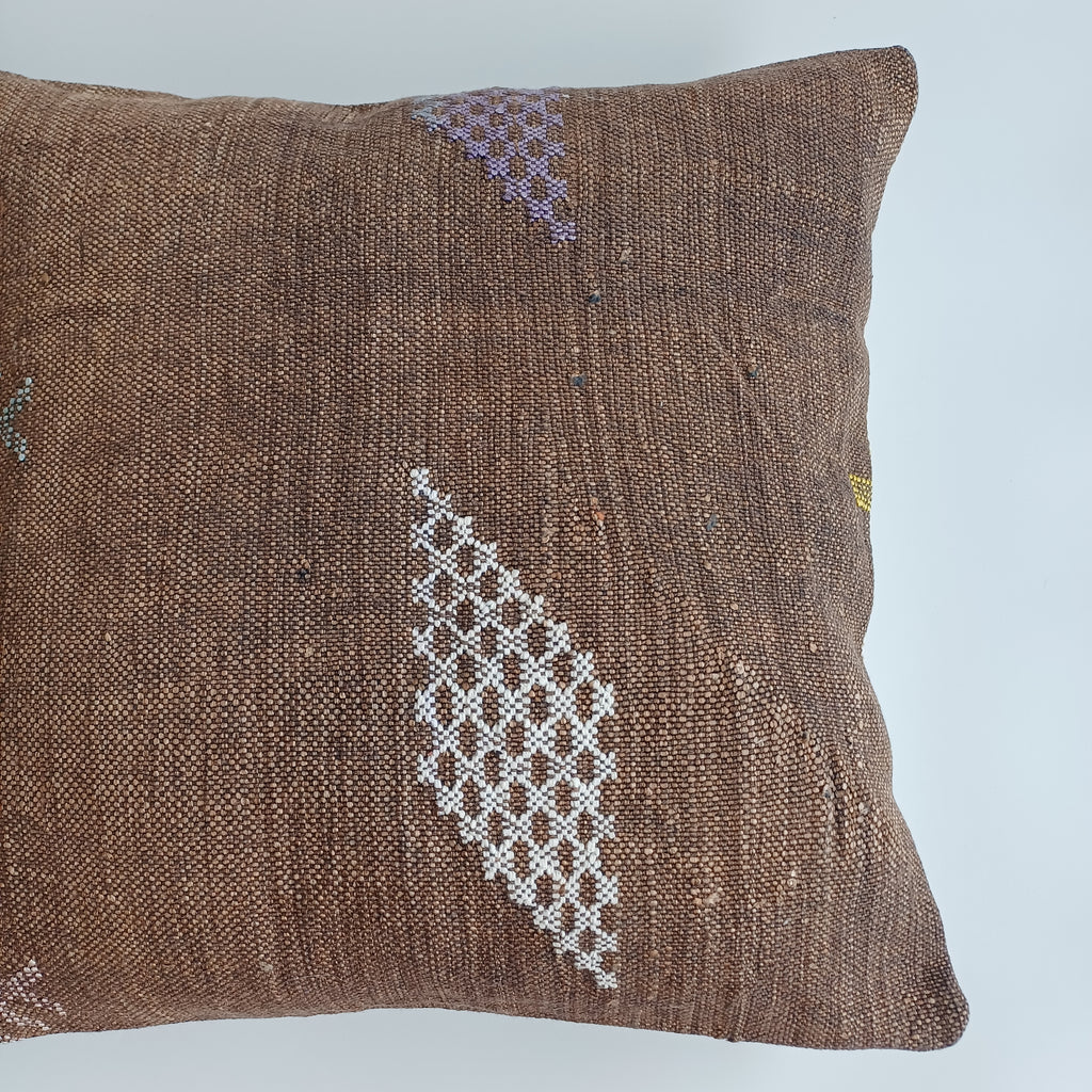 Moroccan Handmade Brown Cactus Silk Cushion Cover 20''x20'' / 50x47 CM