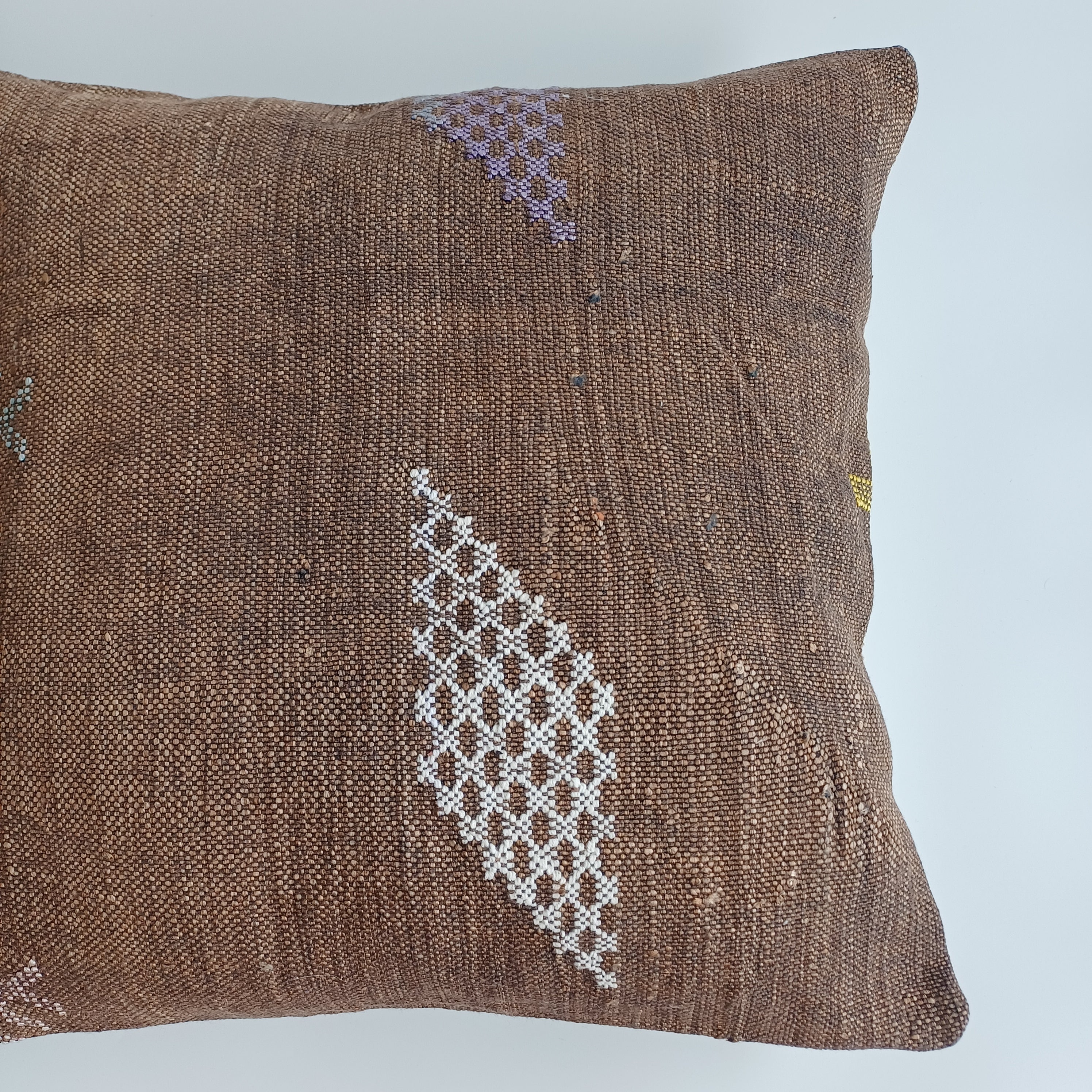 Moroccan Handmade Brown Cactus Silk Cushion Cover 20''x20'' / 50x47 CM