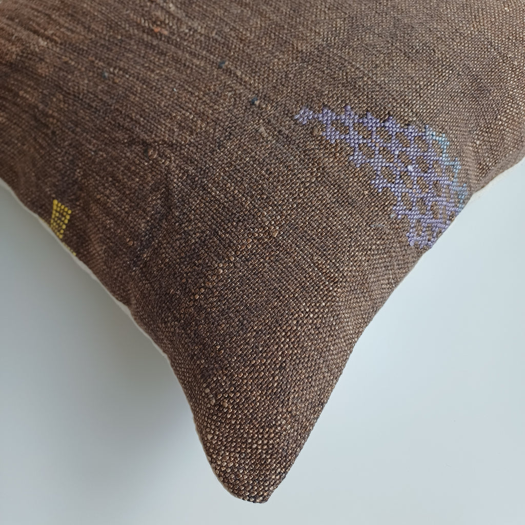 Moroccan Handmade Brown Cactus Silk Cushion Cover 20''x20'' / 50x47 CM