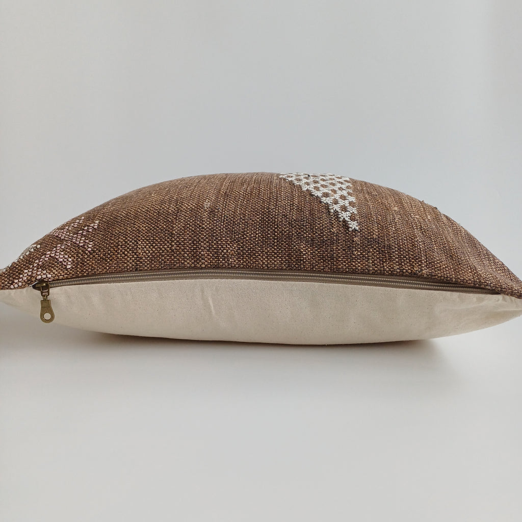 Moroccan Handmade Brown Cactus Silk Cushion Cover 20''x20'' / 50x47 CM