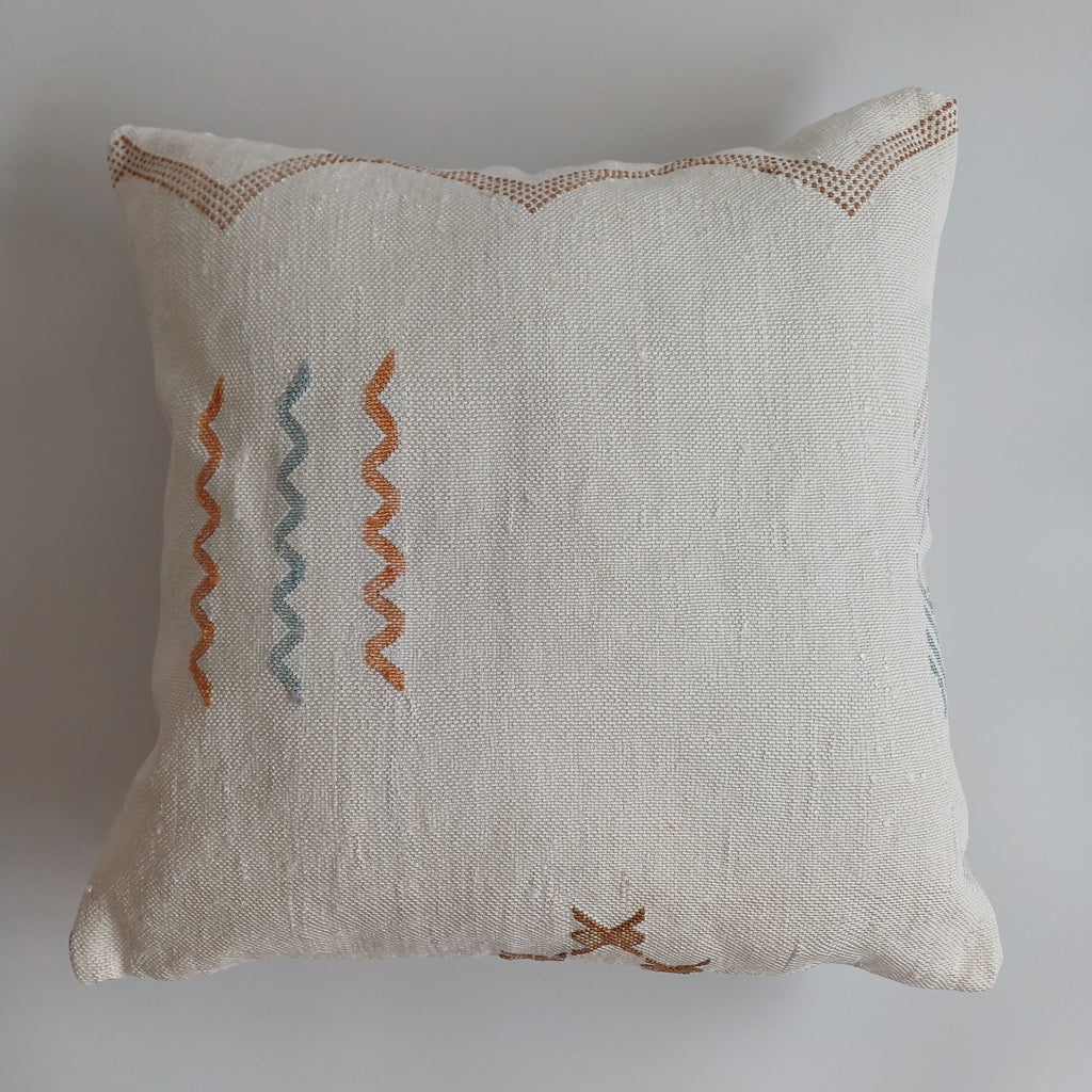 Moroccan Handmade Oatmeal Cactus Silk Cushion Cover 20''x20'' / 50x50 CM