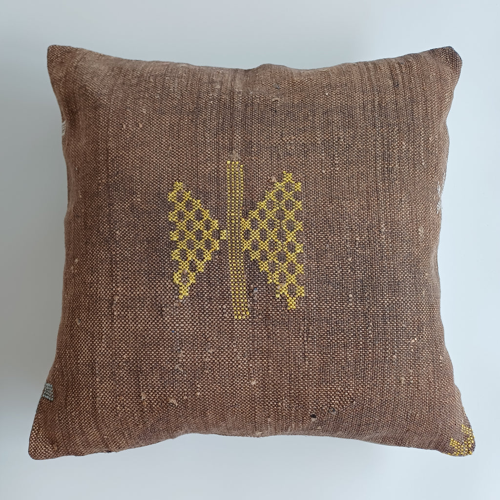 Moroccan Handmade Brown Cactus Silk Cushion Cover 20''x20'' / 50x50 CM