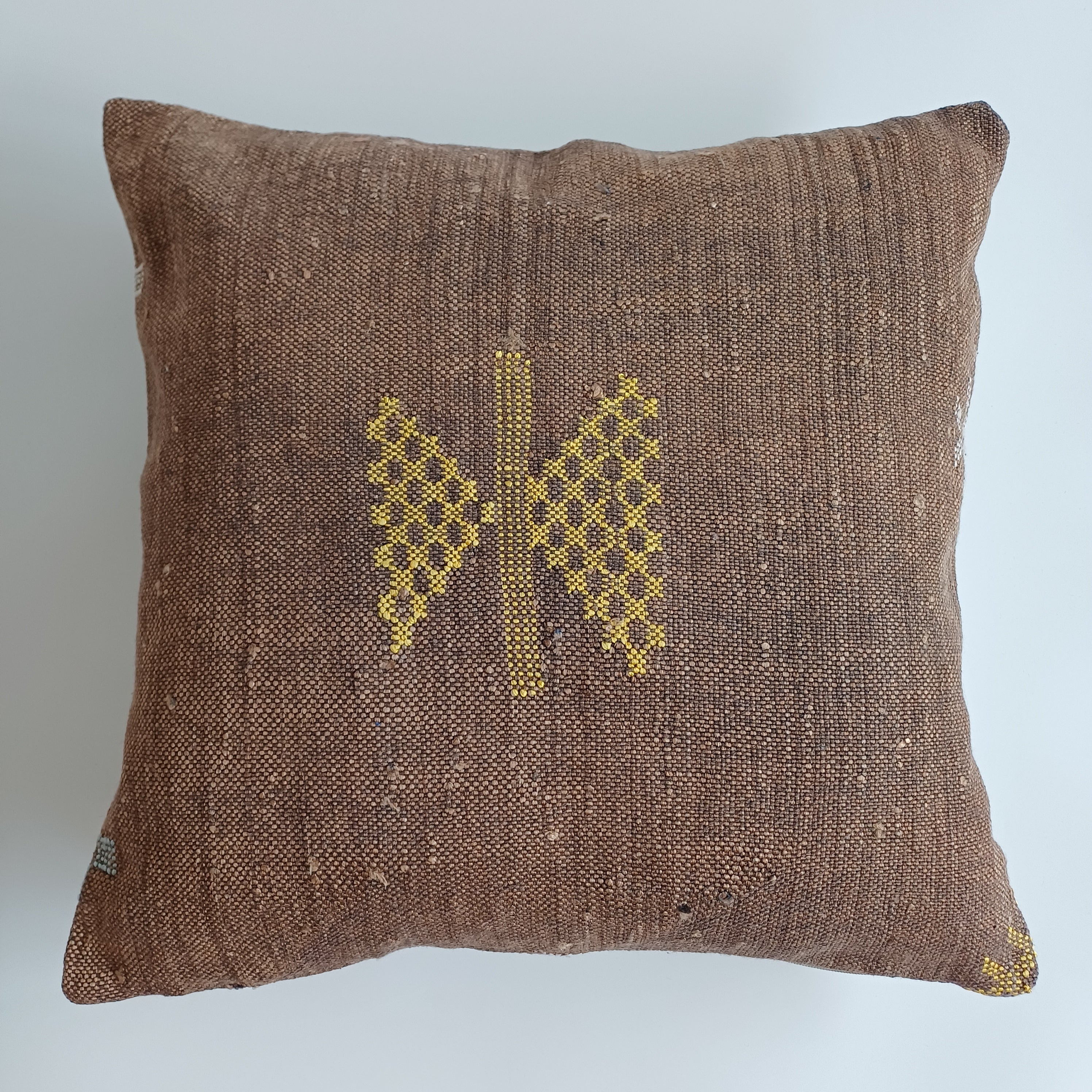 Moroccan Handmade Brown Cactus Silk Cushion Cover 20''x20'' / 50x50 CM