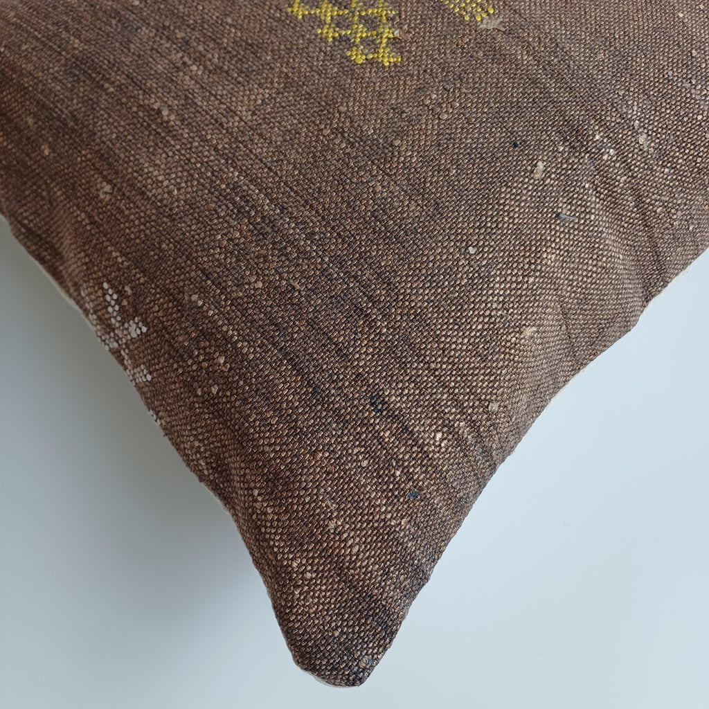 Moroccan Handmade Brown Cactus Silk Cushion Cover 20''x20'' / 50x50 CM
