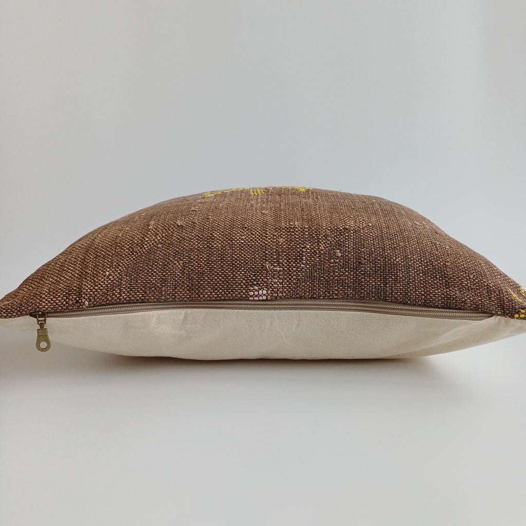 Moroccan Handmade Brown Cactus Silk Cushion Cover 20''x20'' / 50x50 CM