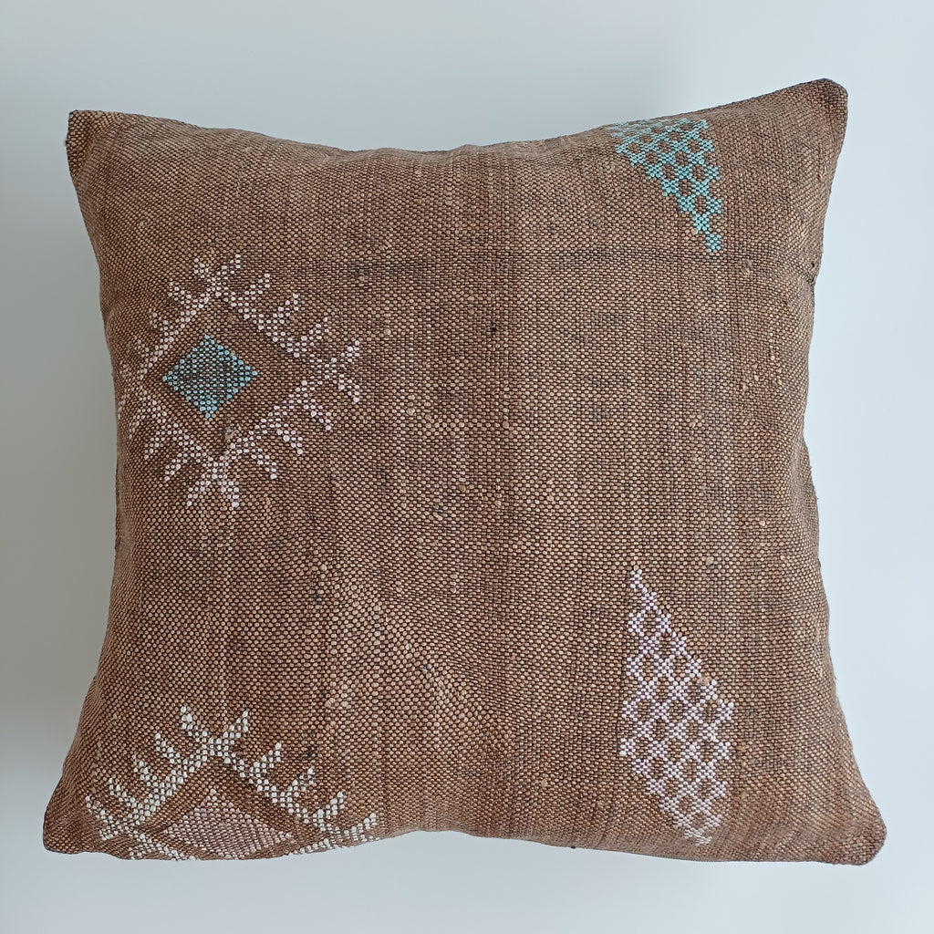 Moroccan Handmade Brown Cactus Silk Cushion Cover 20''x20'' / 50x50 CM