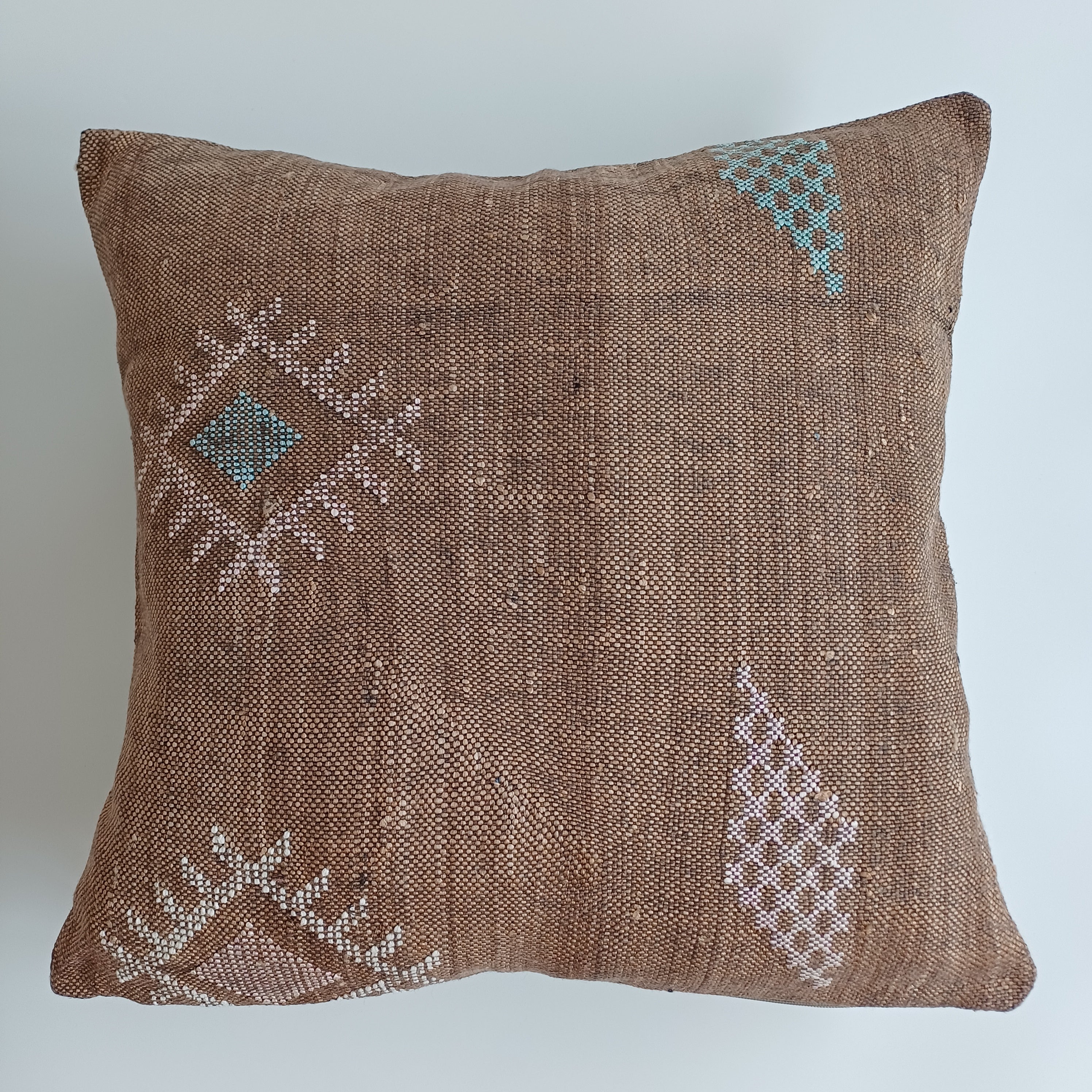 Moroccan Handmade Brown Cactus Silk Cushion Cover 20''x20'' / 50x50 CM