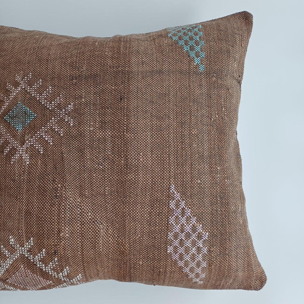 Moroccan Handmade Brown Cactus Silk Cushion Cover 20''x20'' / 50x50 CM