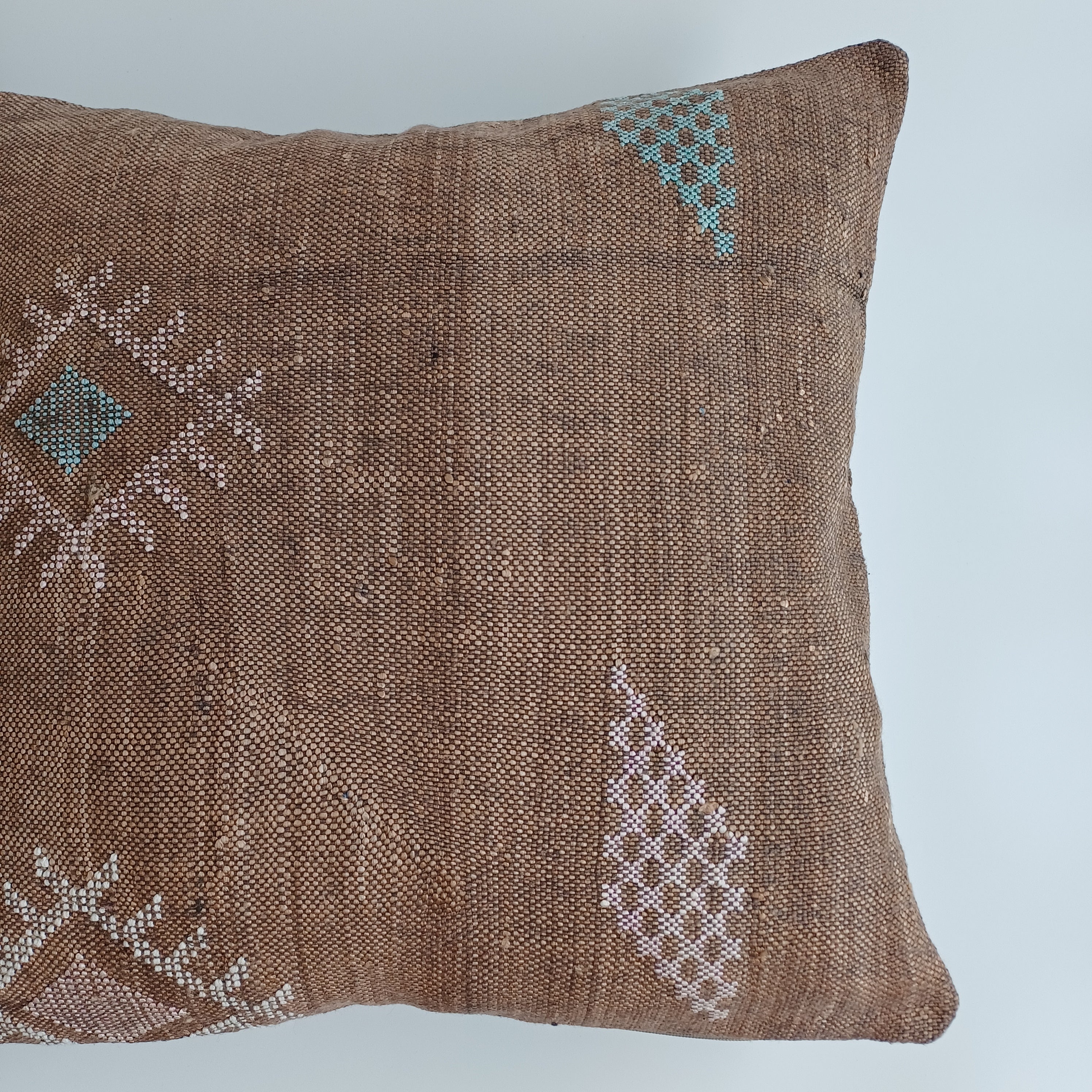 Moroccan Handmade Brown Cactus Silk Cushion Cover 20''x20'' / 50x50 CM