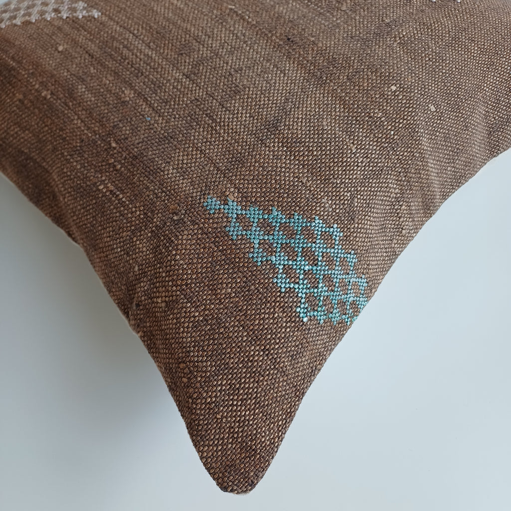Moroccan Handmade Brown Cactus Silk Cushion Cover 20''x20'' / 50x50 CM