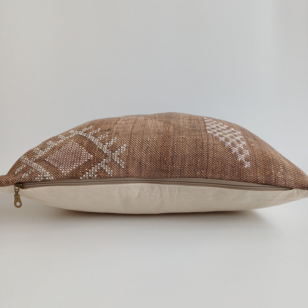 Moroccan Handmade Brown Cactus Silk Cushion Cover 20''x20'' / 50x50 CM