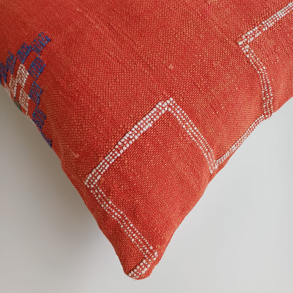 Moroccan Handmade Red Cactus Silk Cushion Cover 20''x20'' / 50x50 CM