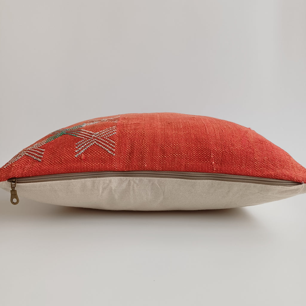 Moroccan Handmade Red Cactus Silk Cushion Cover 20''x20'' / 50x50 CM