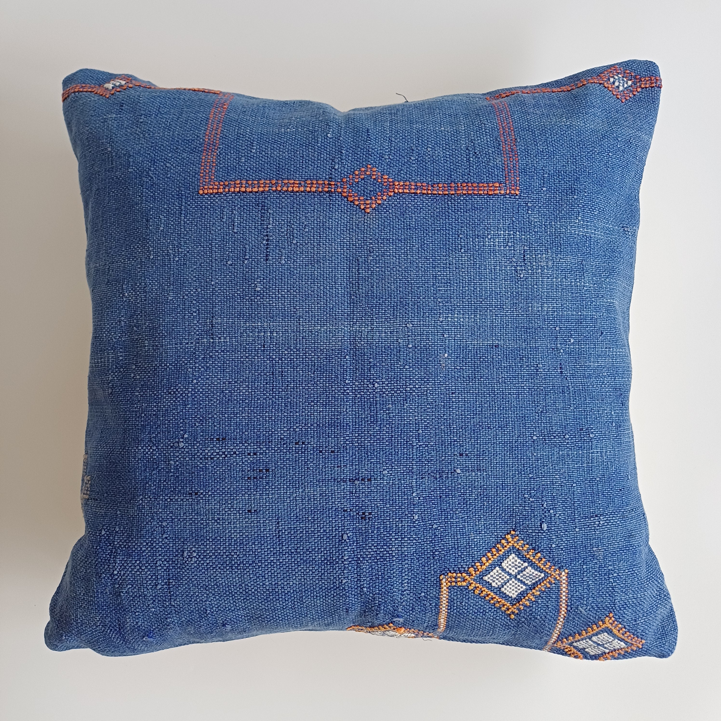 Moroccan Handmade Royal Blue Cactus Silk Cushion Cover 20''x20'' / 50x50 CM