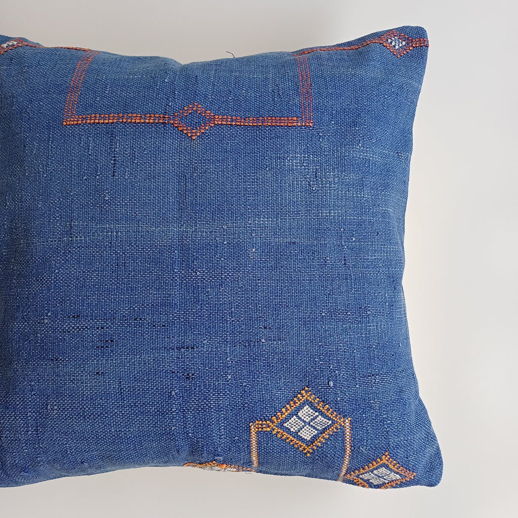 Moroccan Handmade Royal Blue Cactus Silk Cushion Cover 20''x20'' / 50x50 CM