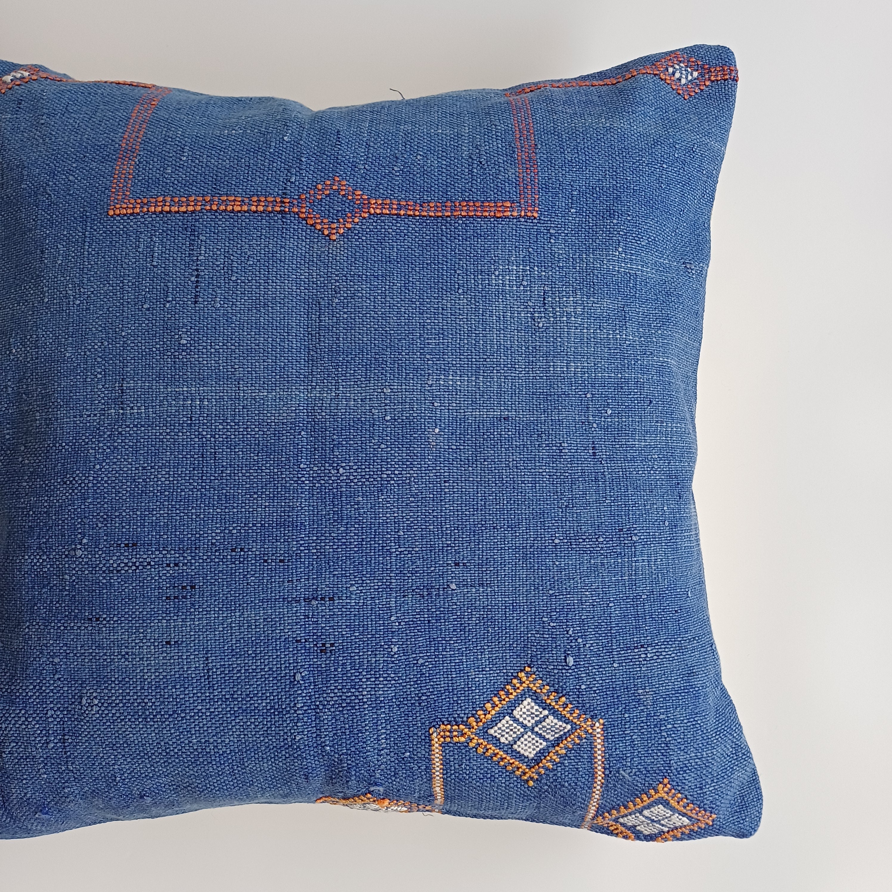 Moroccan Handmade Royal Blue Cactus Silk Cushion Cover 20''x20'' / 50x50 CM