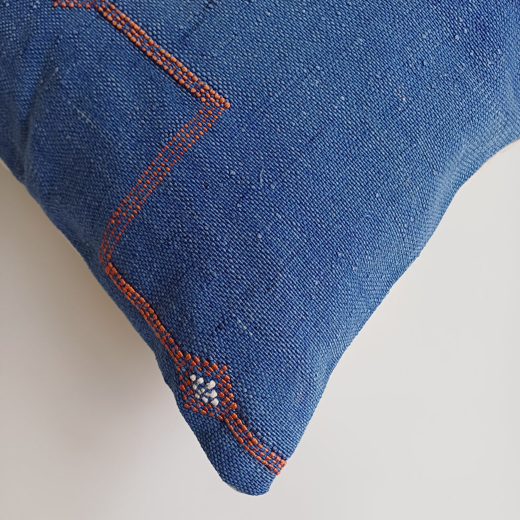 Moroccan Handmade Royal Blue Cactus Silk Cushion Cover 20''x20'' / 50x50 CM