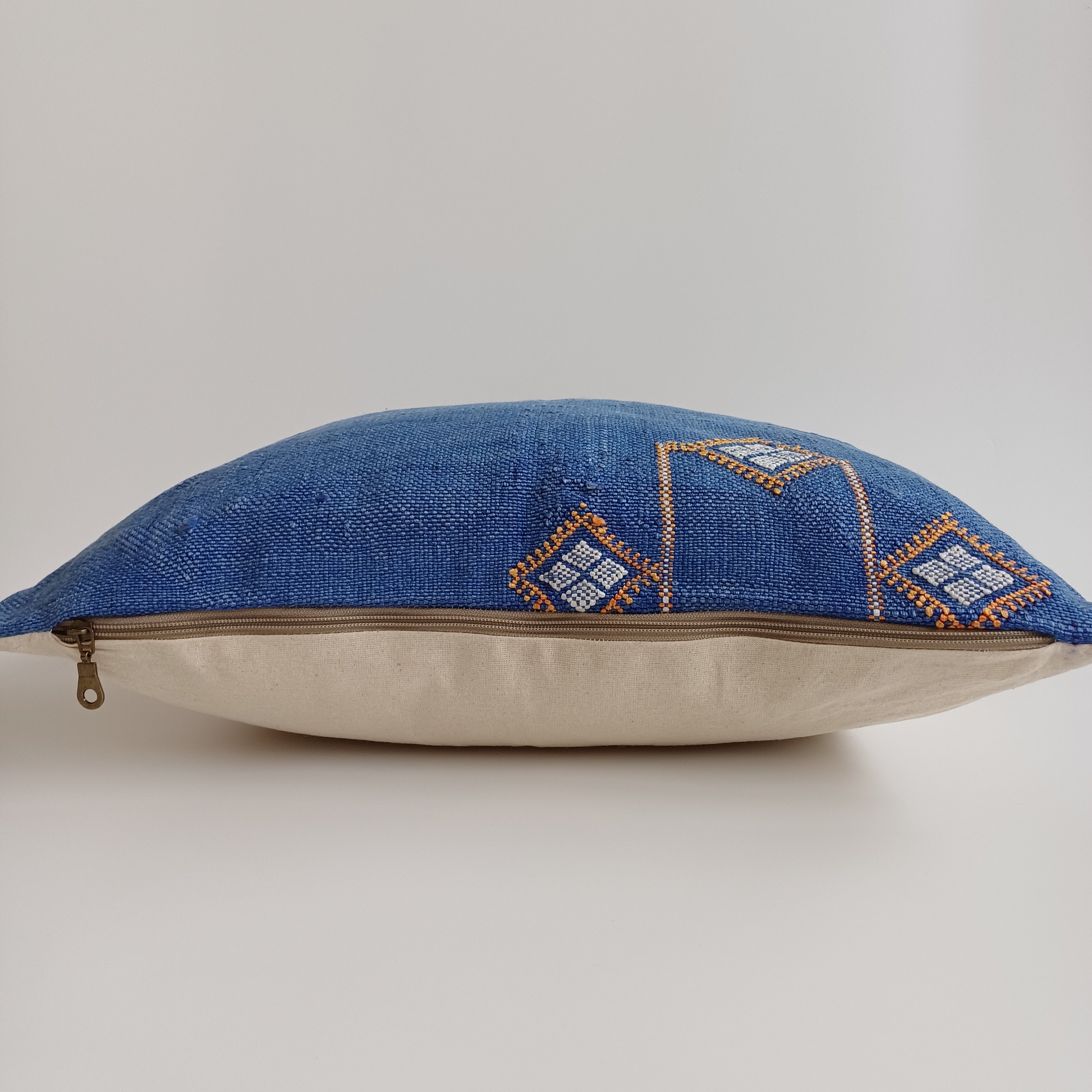Moroccan Handmade Royal Blue Cactus Silk Cushion Cover 20''x20'' / 50x50 CM
