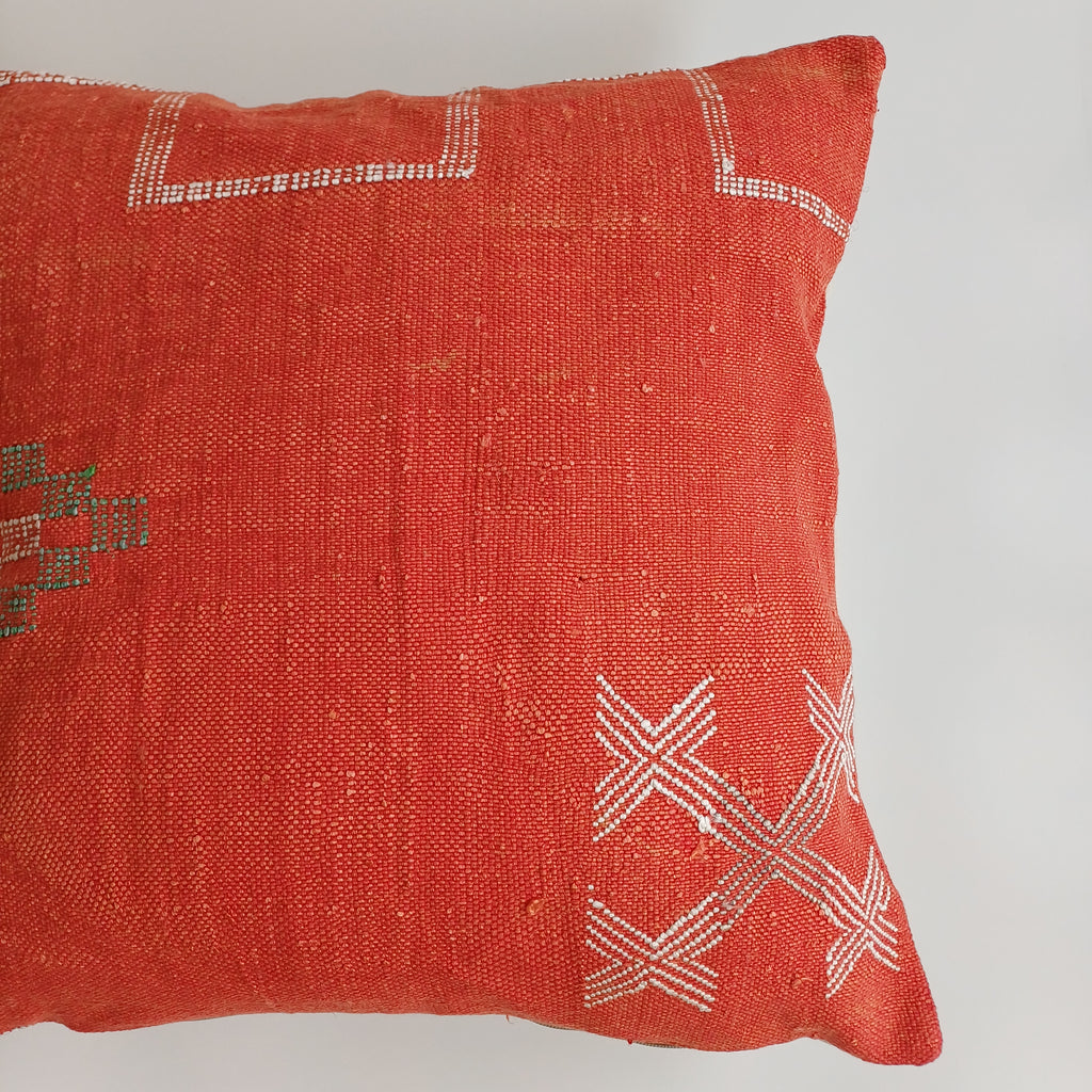 Moroccan Handmade Red Cactus Silk Cushion Cover 20''x20'' / 50x50 CM