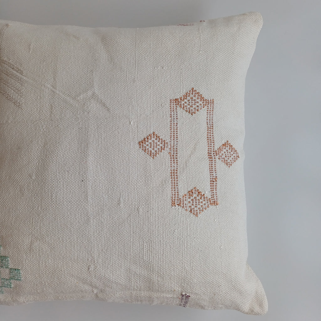 Moroccan Handmade Cream White Cactus Silk Cushion Cover 20''x20'' / 50x50 CM