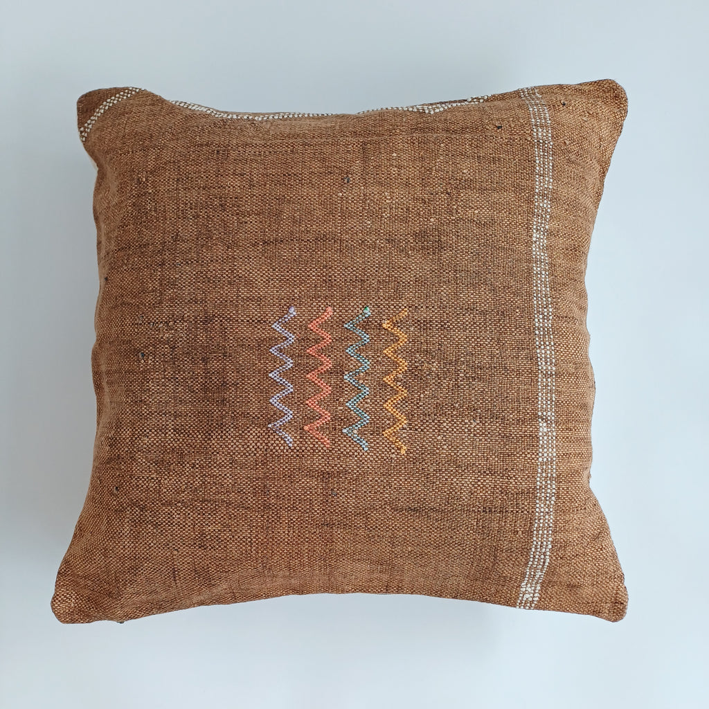 Moroccan Handmade Brown Cactus Silk Cushion Cover 20''x20'' / 50x50 CM