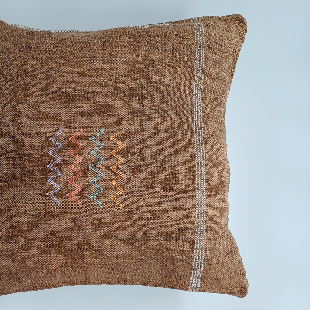 Moroccan Handmade Brown Cactus Silk Cushion Cover 20''x20'' / 50x50 CM