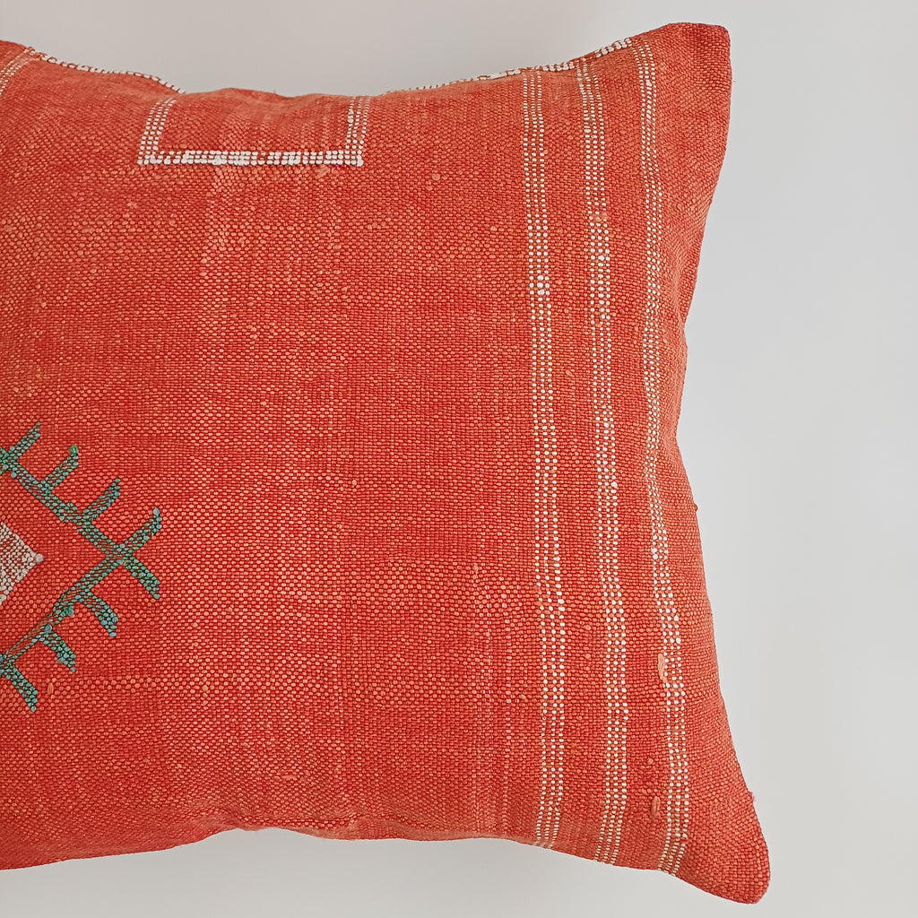Moroccan Handmade Red Cactus Silk Cushion Cover 20''x20'' / 50x50 CM