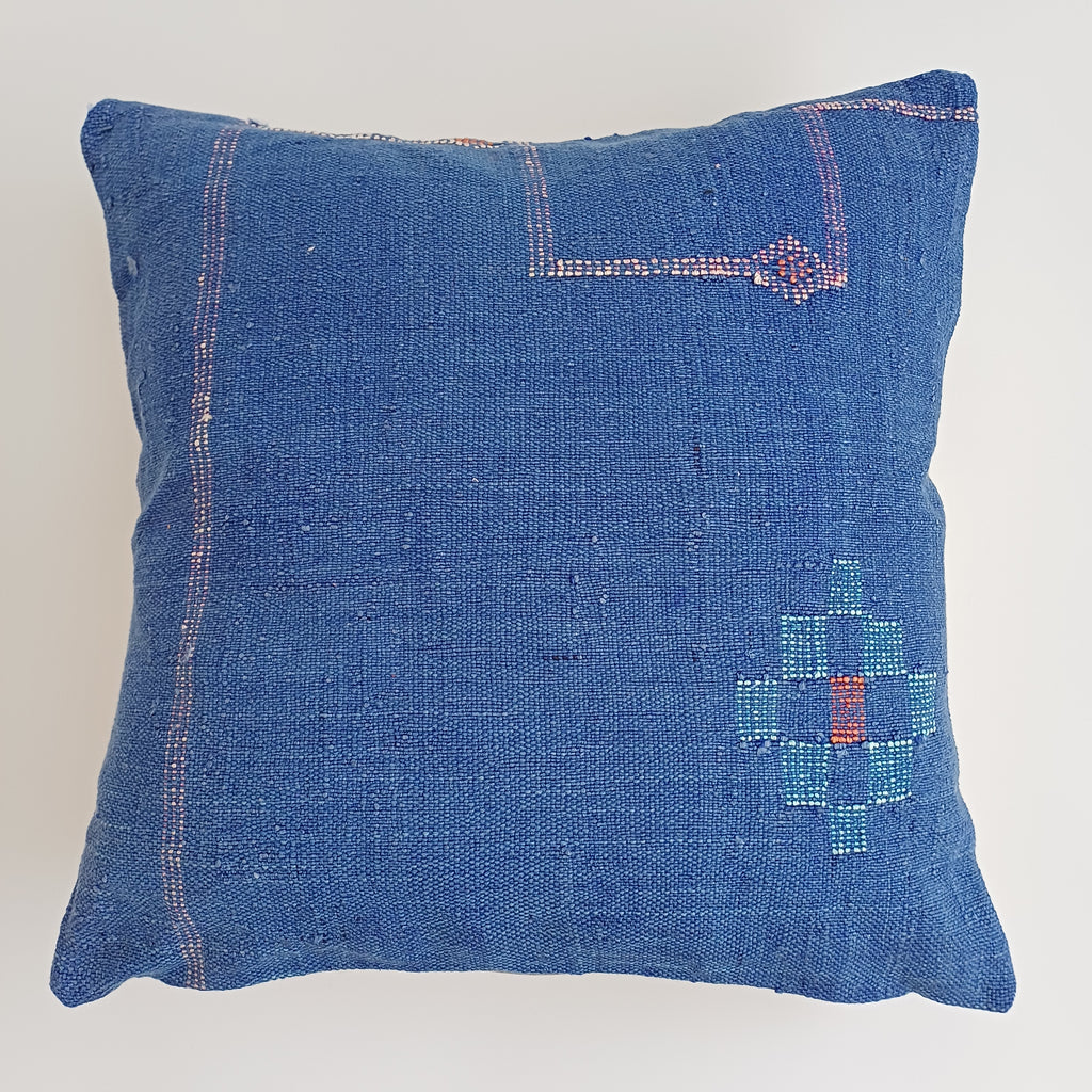 Moroccan Handmade Blue Cactus Silk Cushion Cover 20''x20'' / 50x50 CM