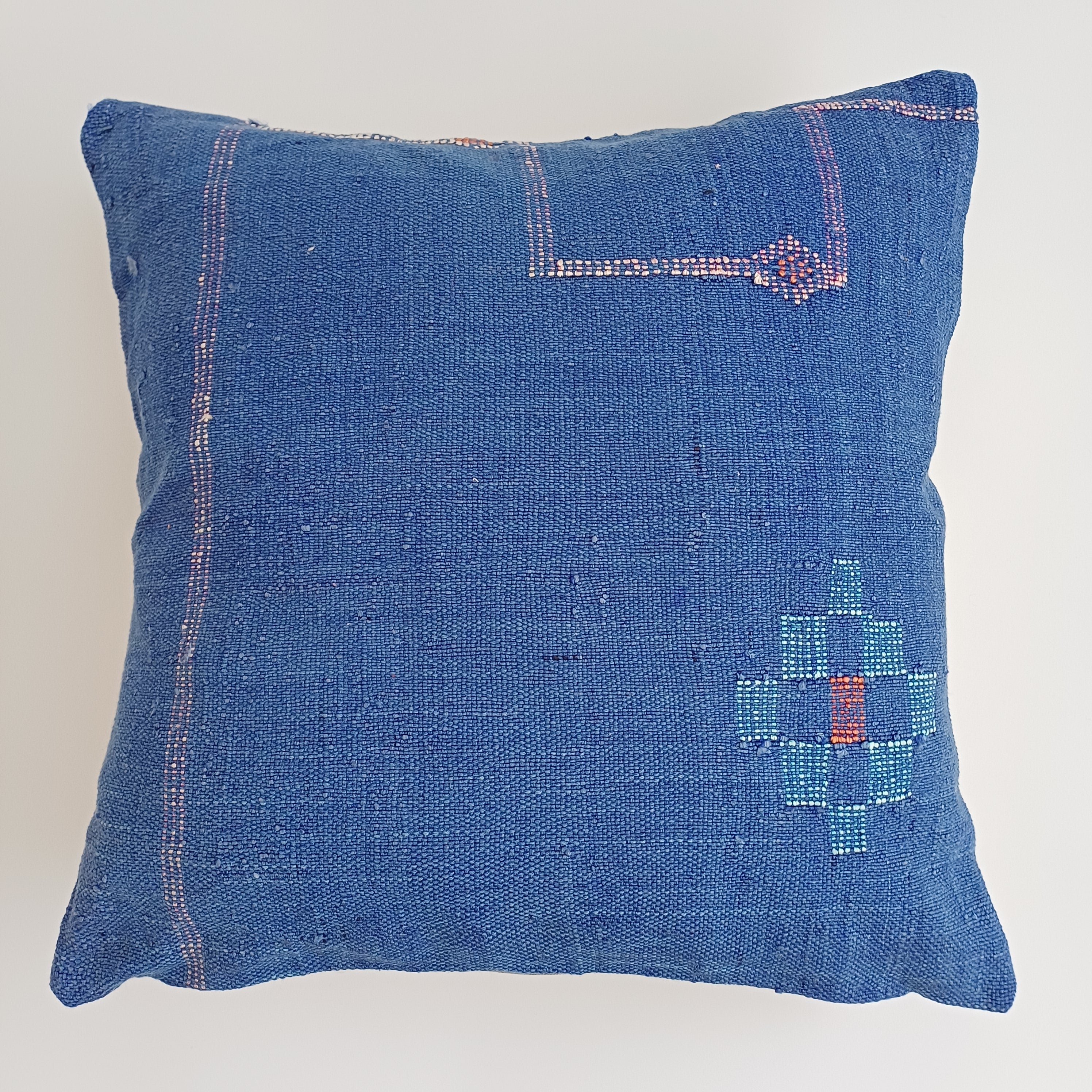 Moroccan Handmade Blue Cactus Silk Cushion Cover 20''x20'' / 50x50 CM