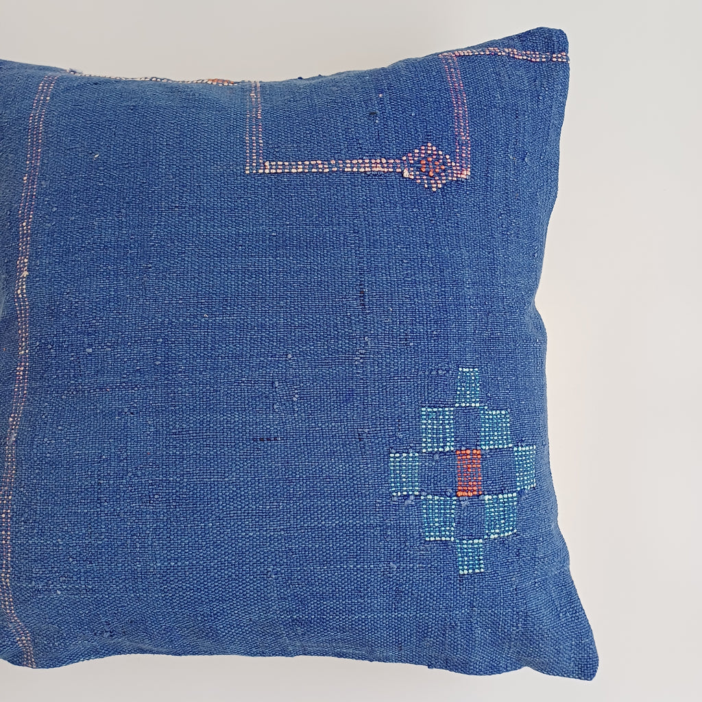 Moroccan Handmade Blue Cactus Silk Cushion Cover 20''x20'' / 50x50 CM
