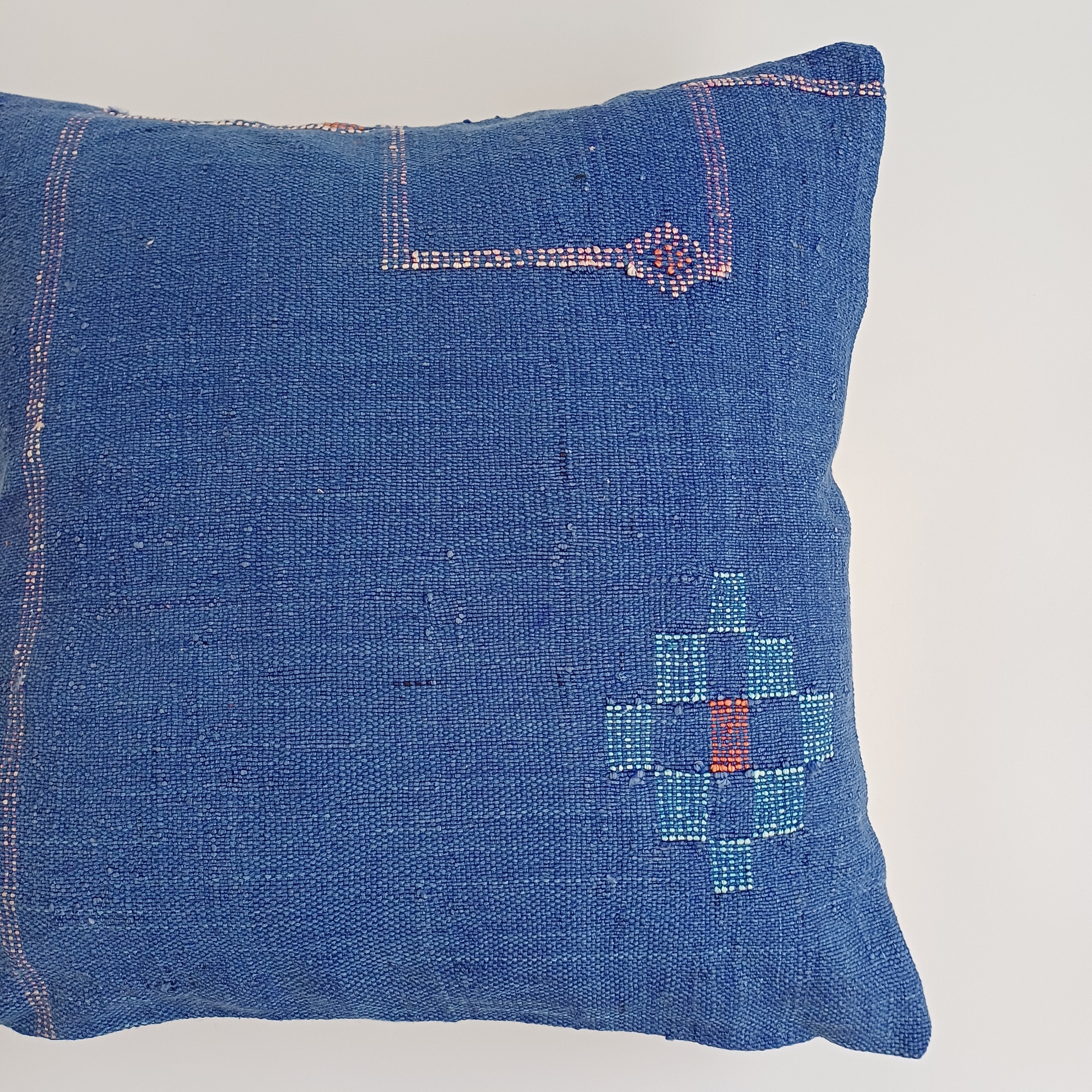 Moroccan Handmade Blue Cactus Silk Cushion Cover 20''x20'' / 50x50 CM