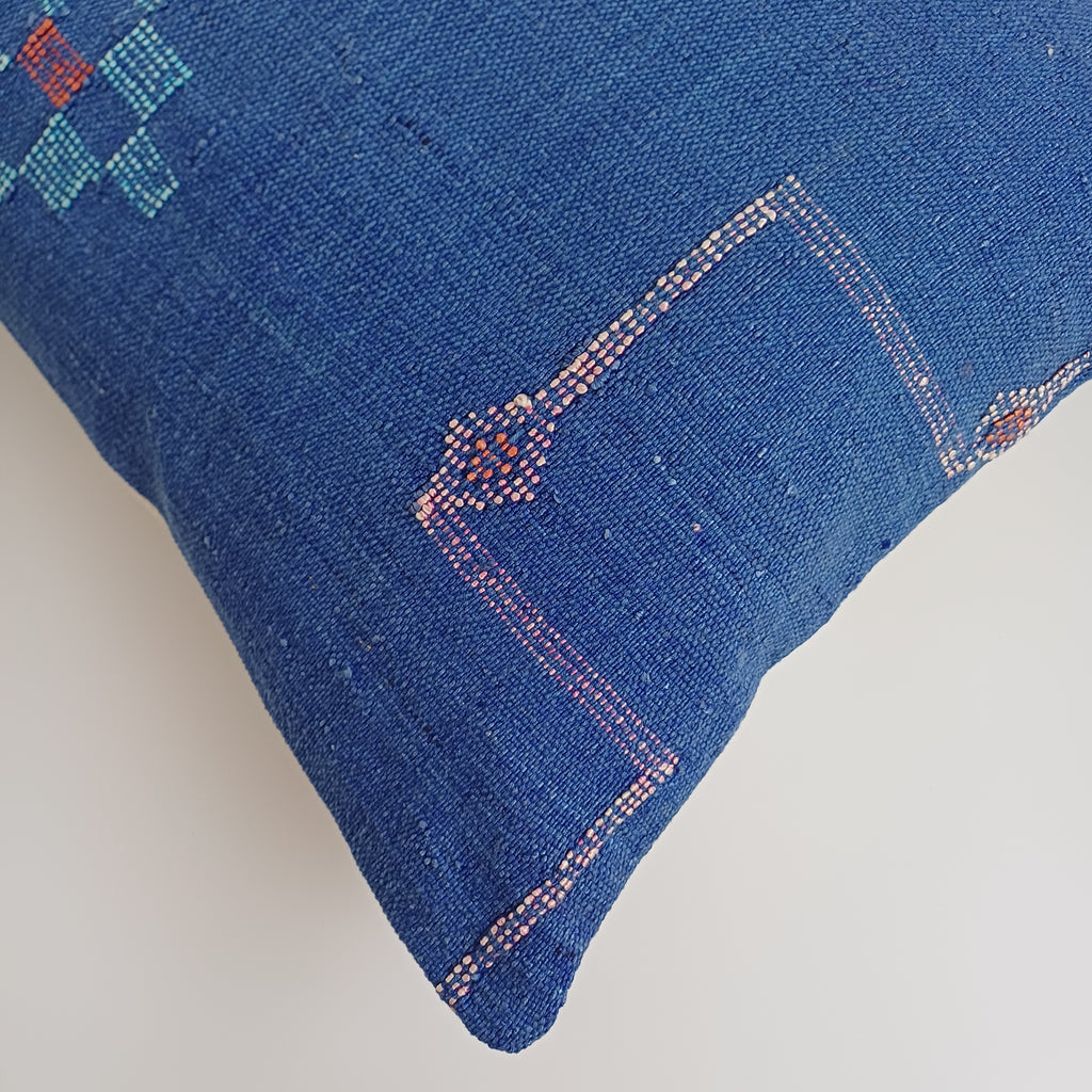Moroccan Handmade Blue Cactus Silk Cushion Cover 20''x20'' / 50x50 CM