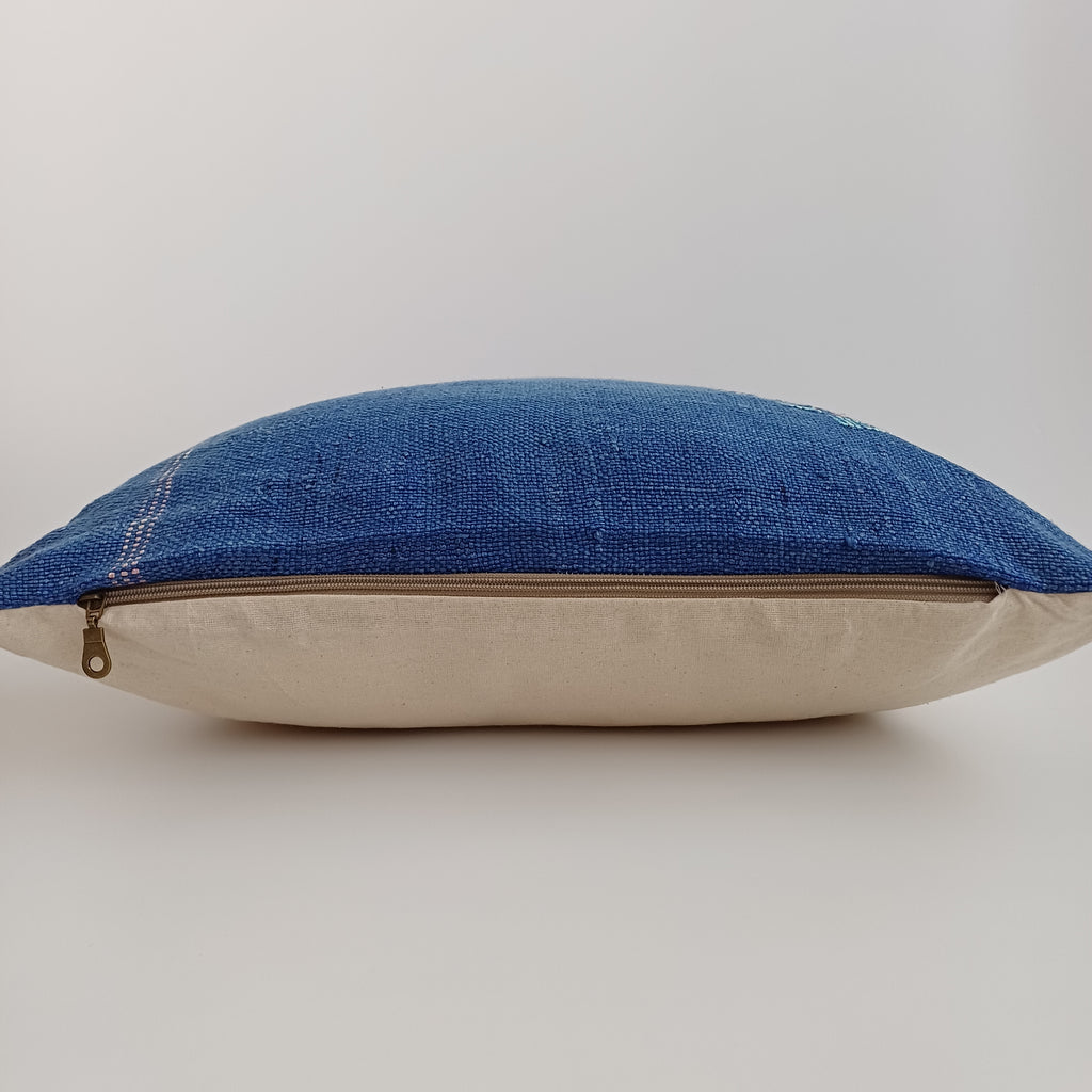 Moroccan Handmade Blue Cactus Silk Cushion Cover 20''x20'' / 50x50 CM