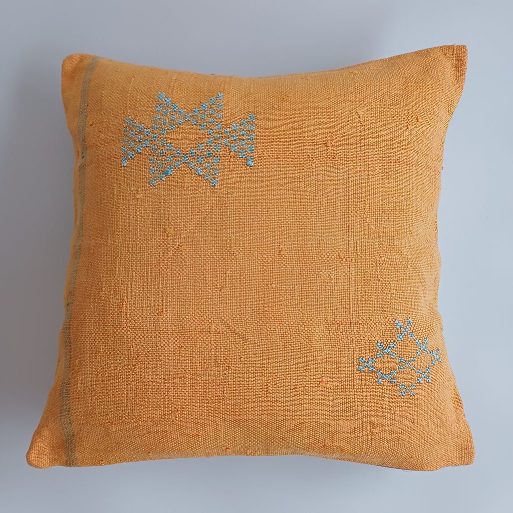Moroccan Handmade Orange Cactus Silk Cushion Cover 20''x20'' / 50x50 CM
