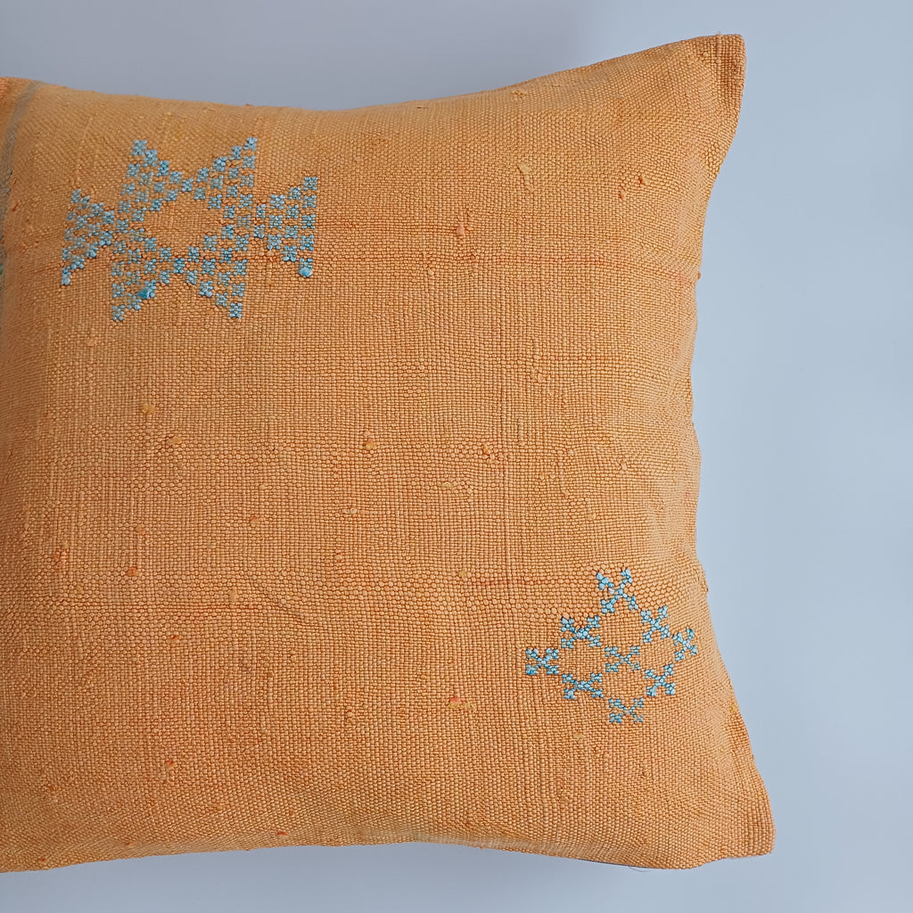 Moroccan Handmade Orange Cactus Silk Cushion Cover 20''x20'' / 50x50 CM
