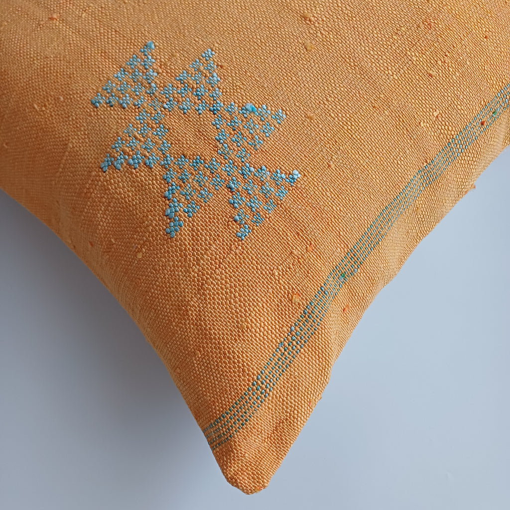 Moroccan Handmade Orange Cactus Silk Cushion Cover 20''x20'' / 50x50 CM