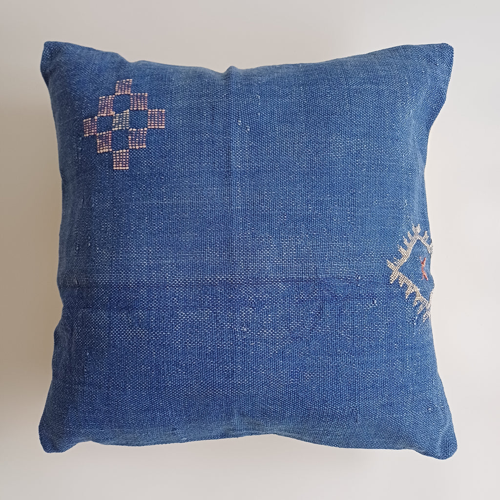 Moroccan Handmade Royal Blue Cactus Silk Cushion Cover 20''x20'' / 50x50 CM