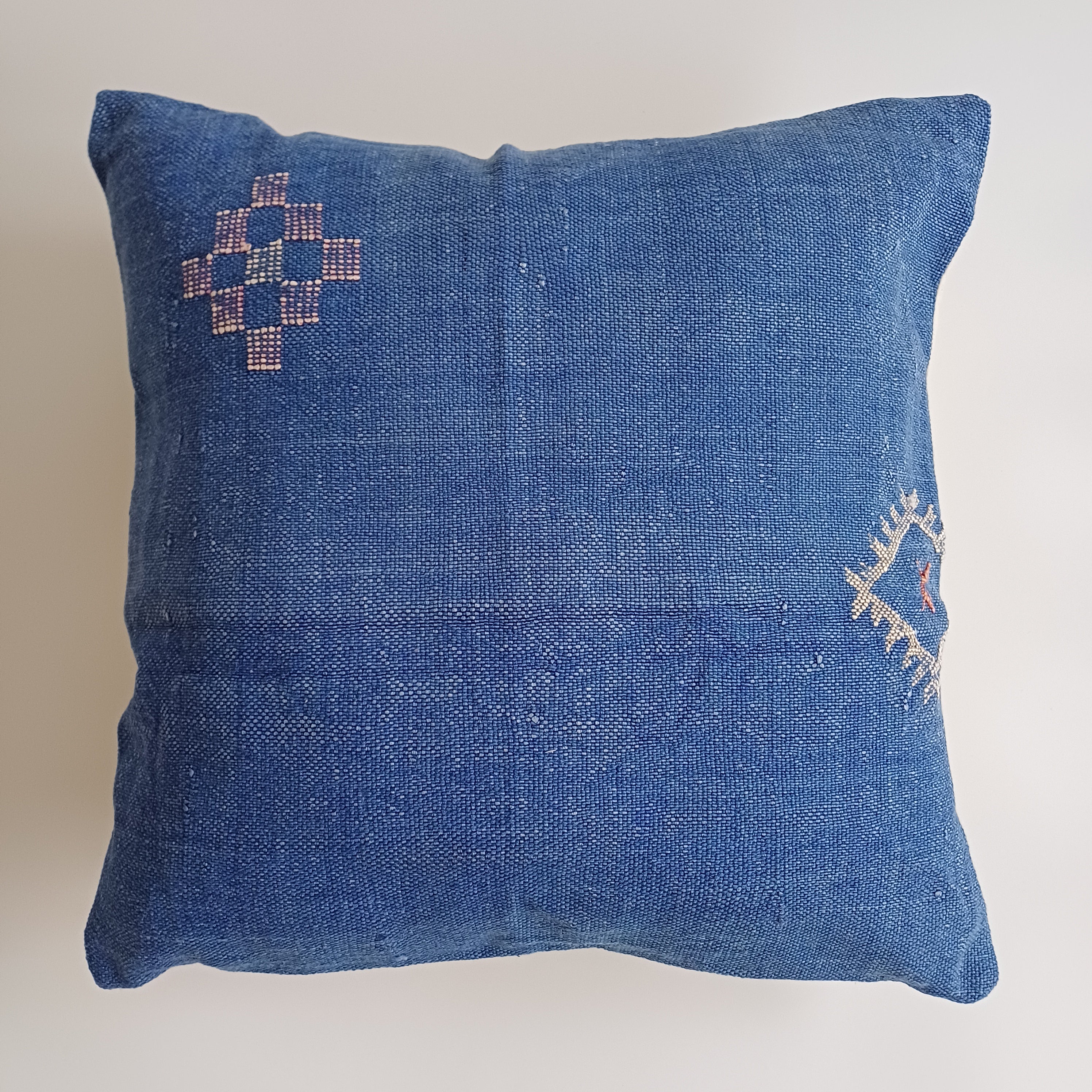 Moroccan Handmade Royal Blue Cactus Silk Cushion Cover 20''x20'' / 50x50 CM