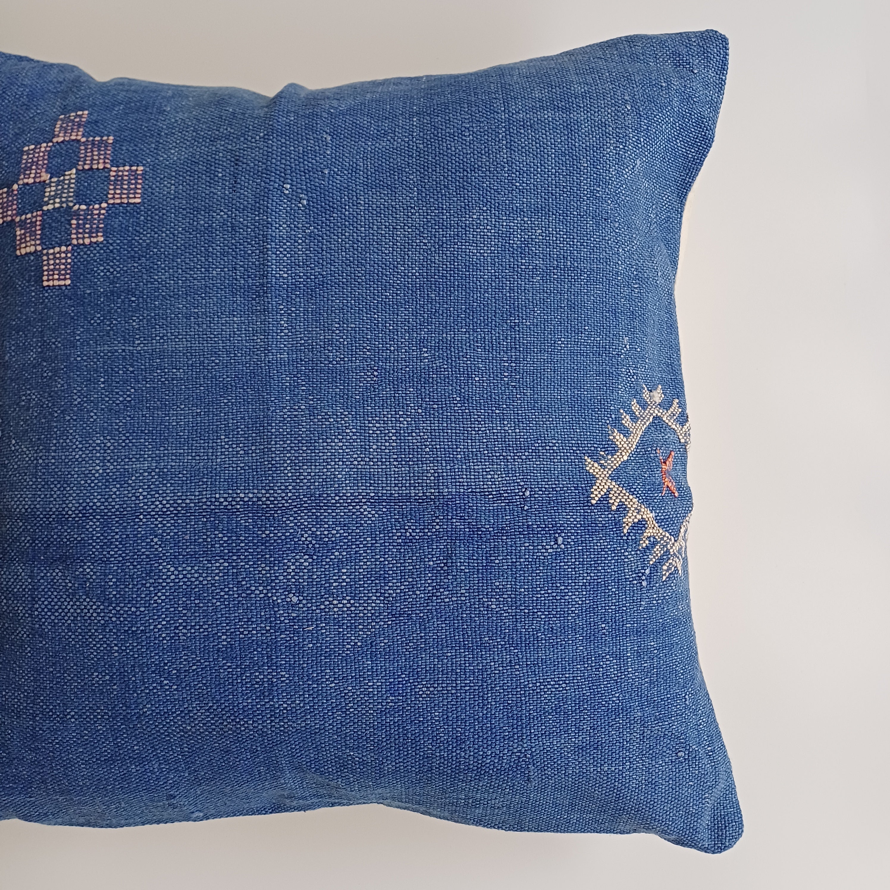 Moroccan Handmade Royal Blue Cactus Silk Cushion Cover 20''x20'' / 50x50 CM